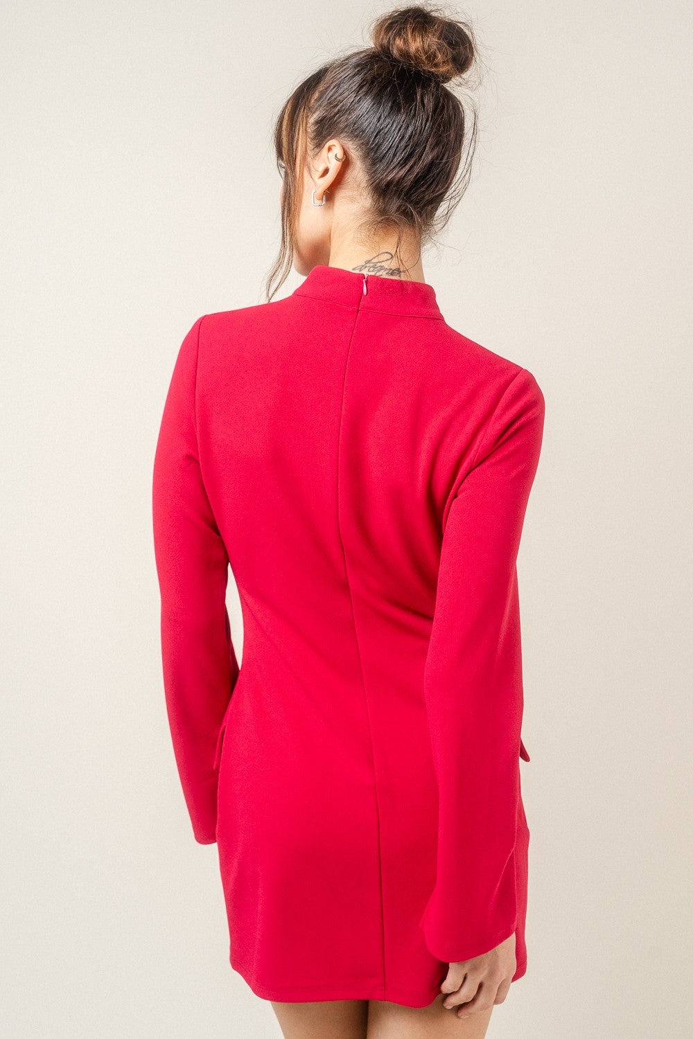 Red Mock Neck Long Sleeve Dress