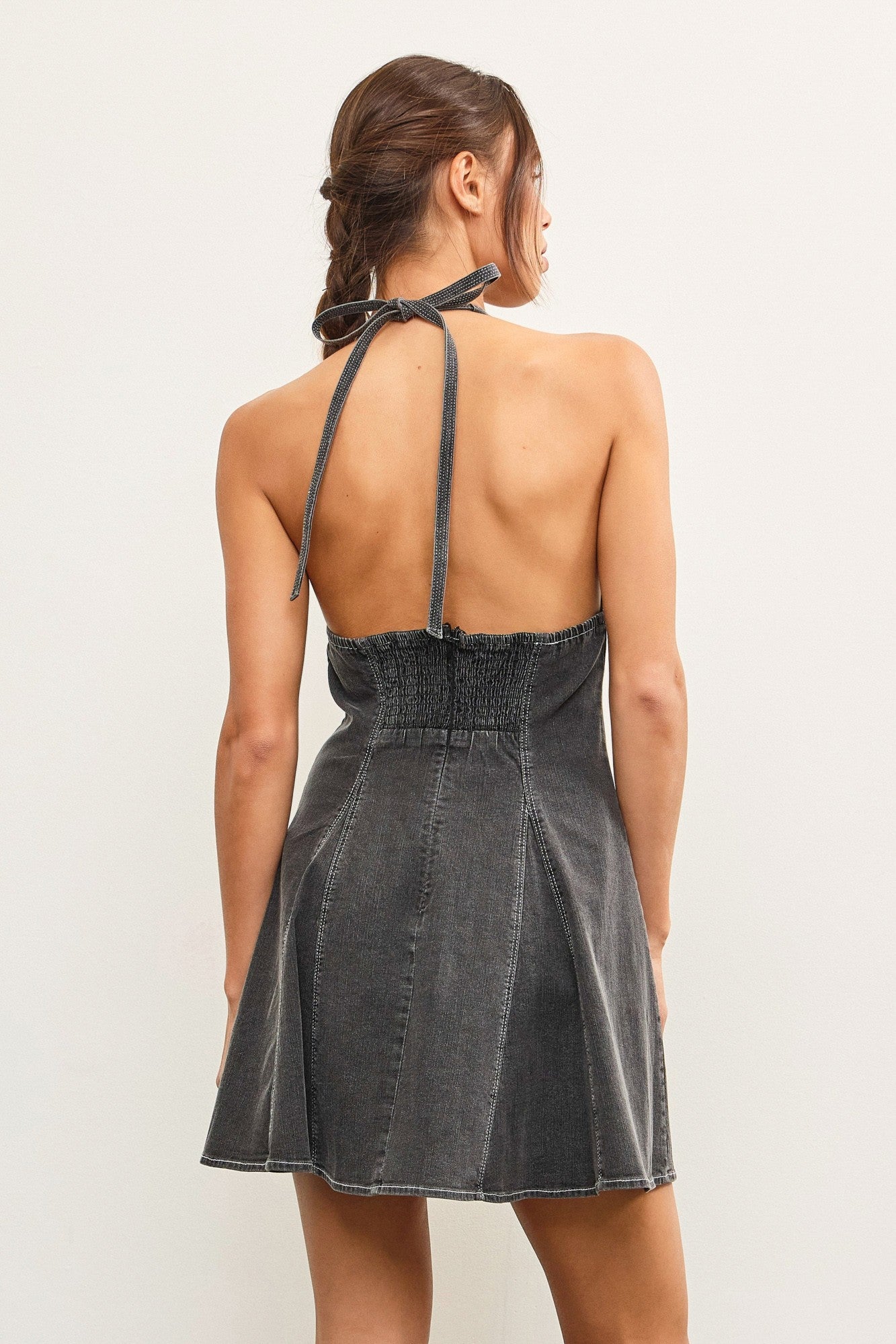 Washed Black Pleated Denim Dress