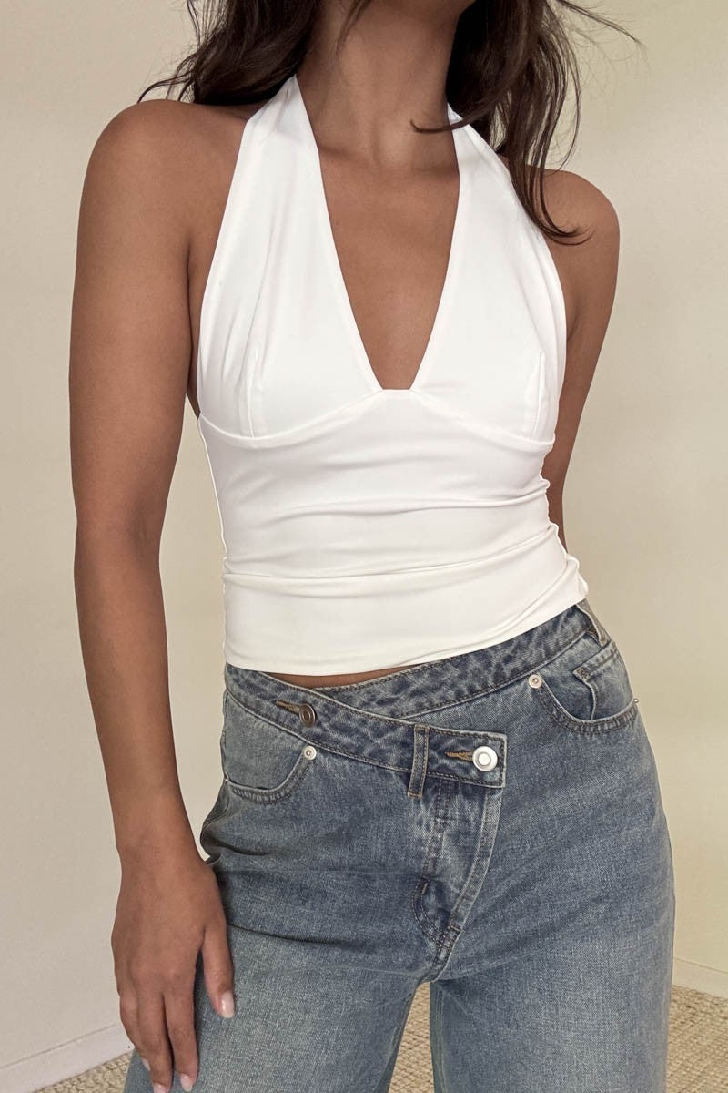 White VNeck Halter Top
