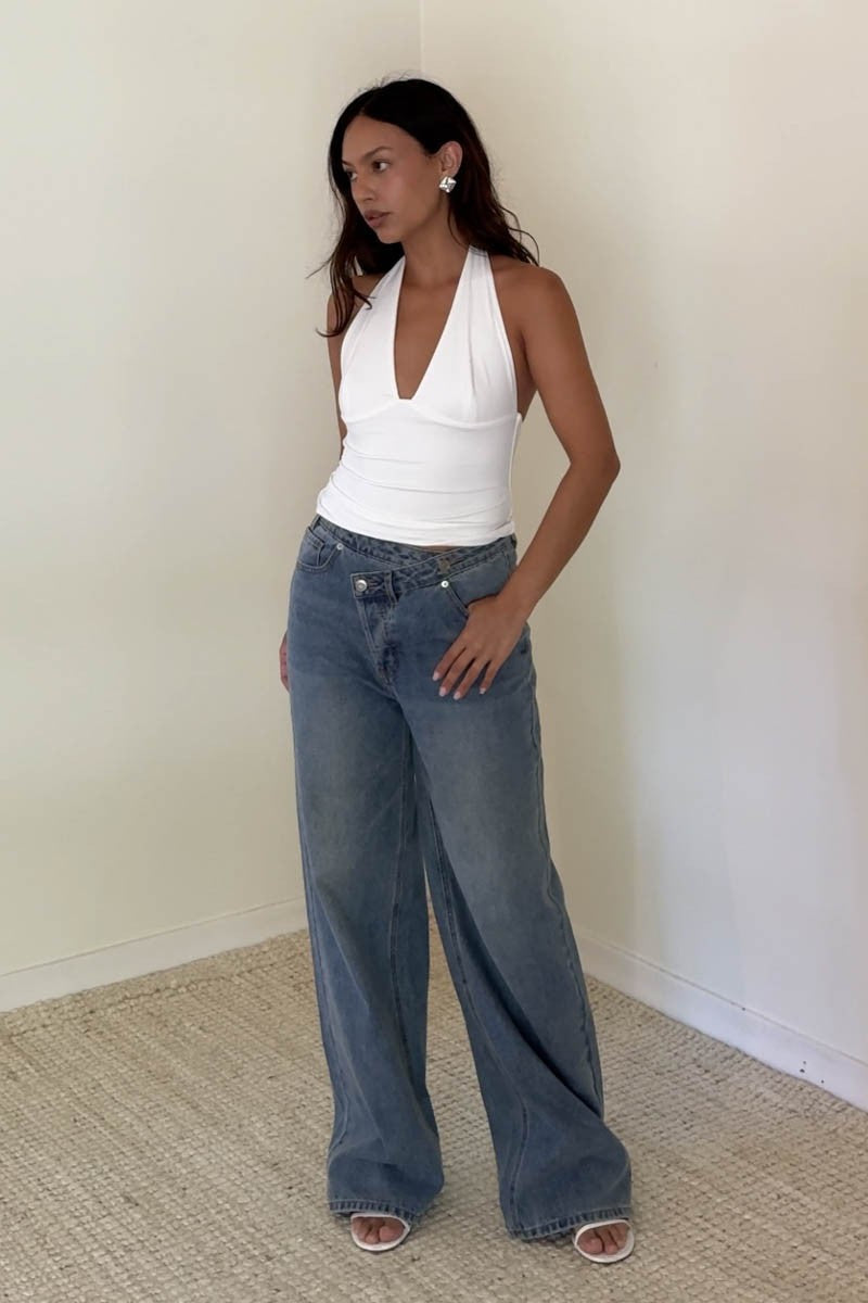 White VNeck Halter Top
