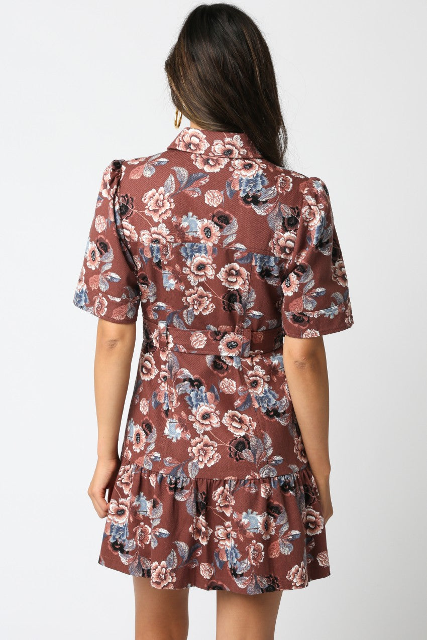 Brown Floral Belted Dress