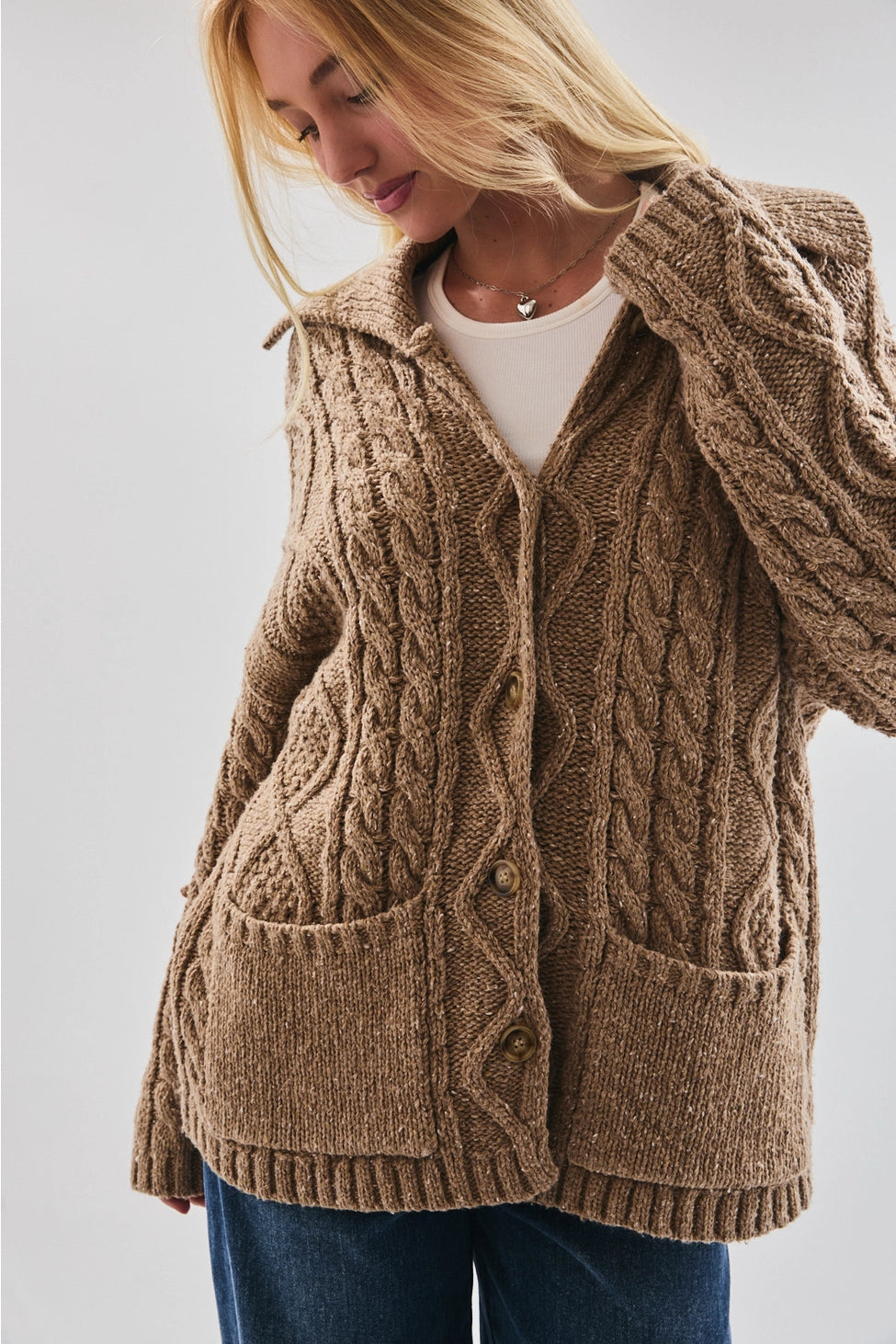 Chestnut Cable Knit Button Cardigan