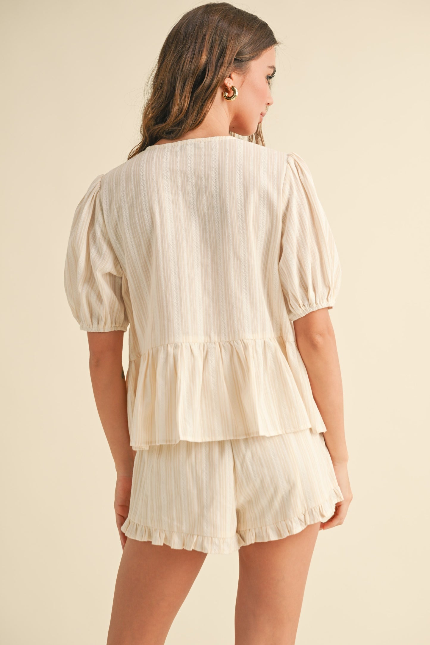 Beige Stripe Tie Blouse