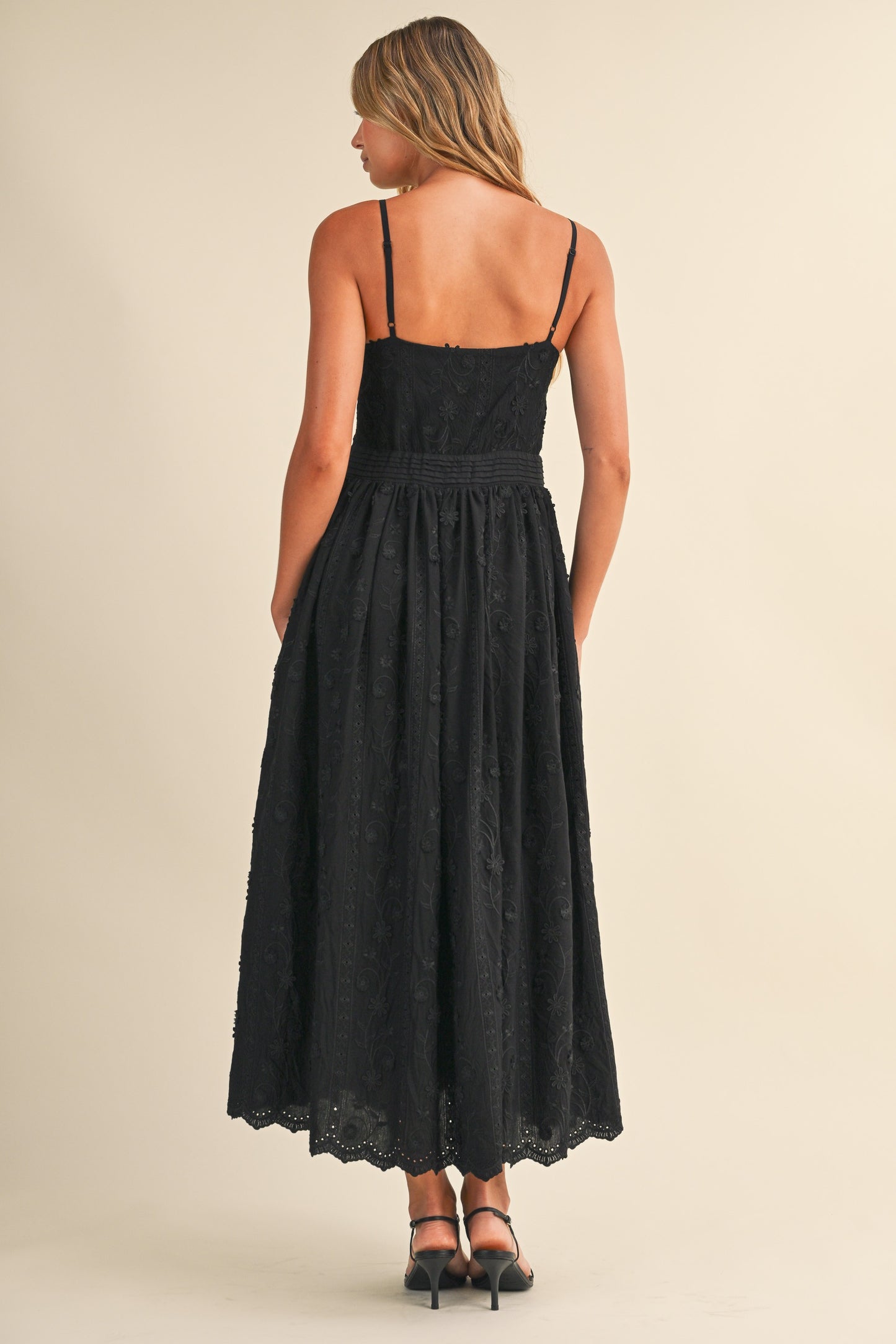 Black Floral Lace Midi Dress