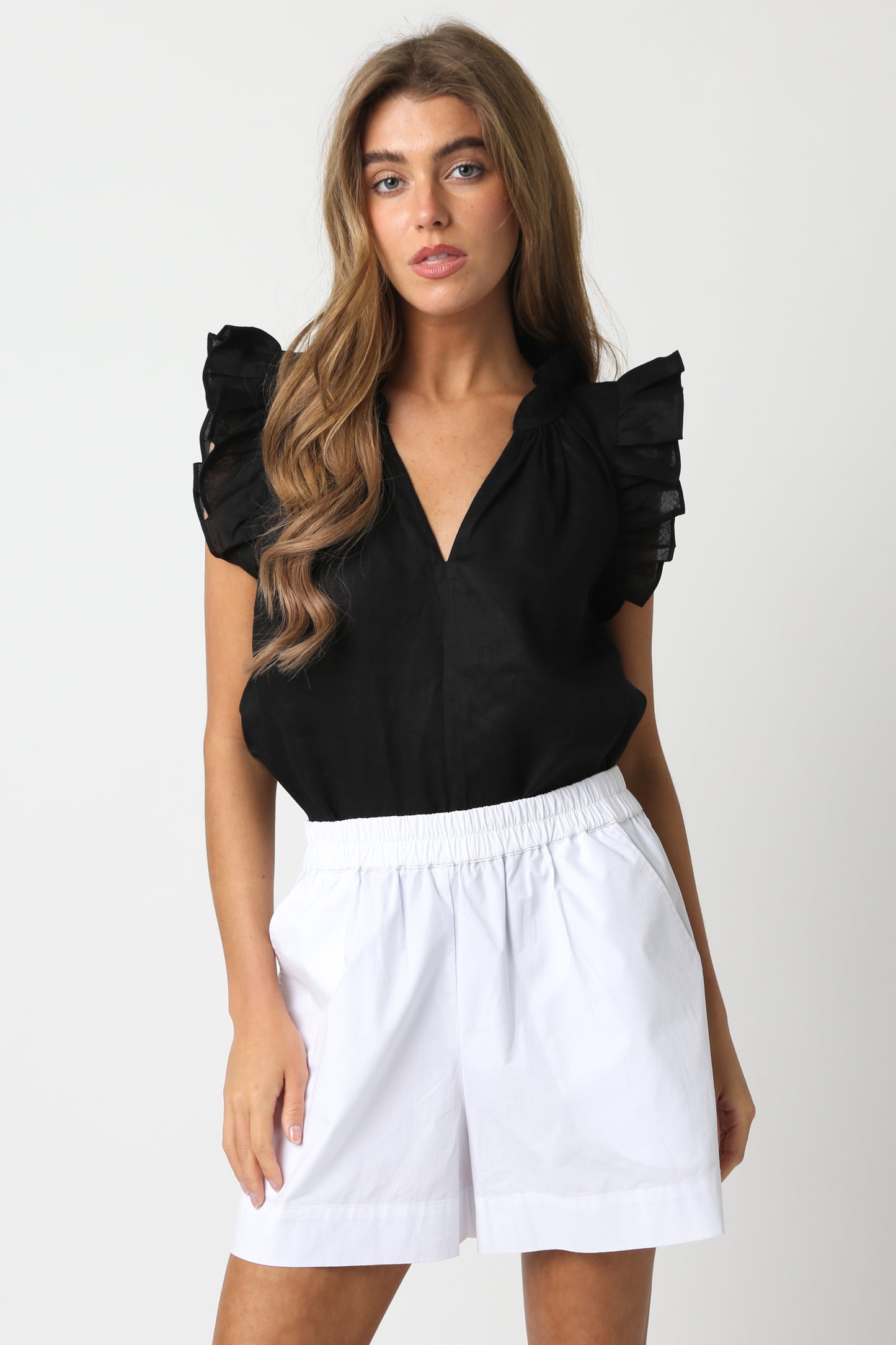 Heidi Linen Top- Black