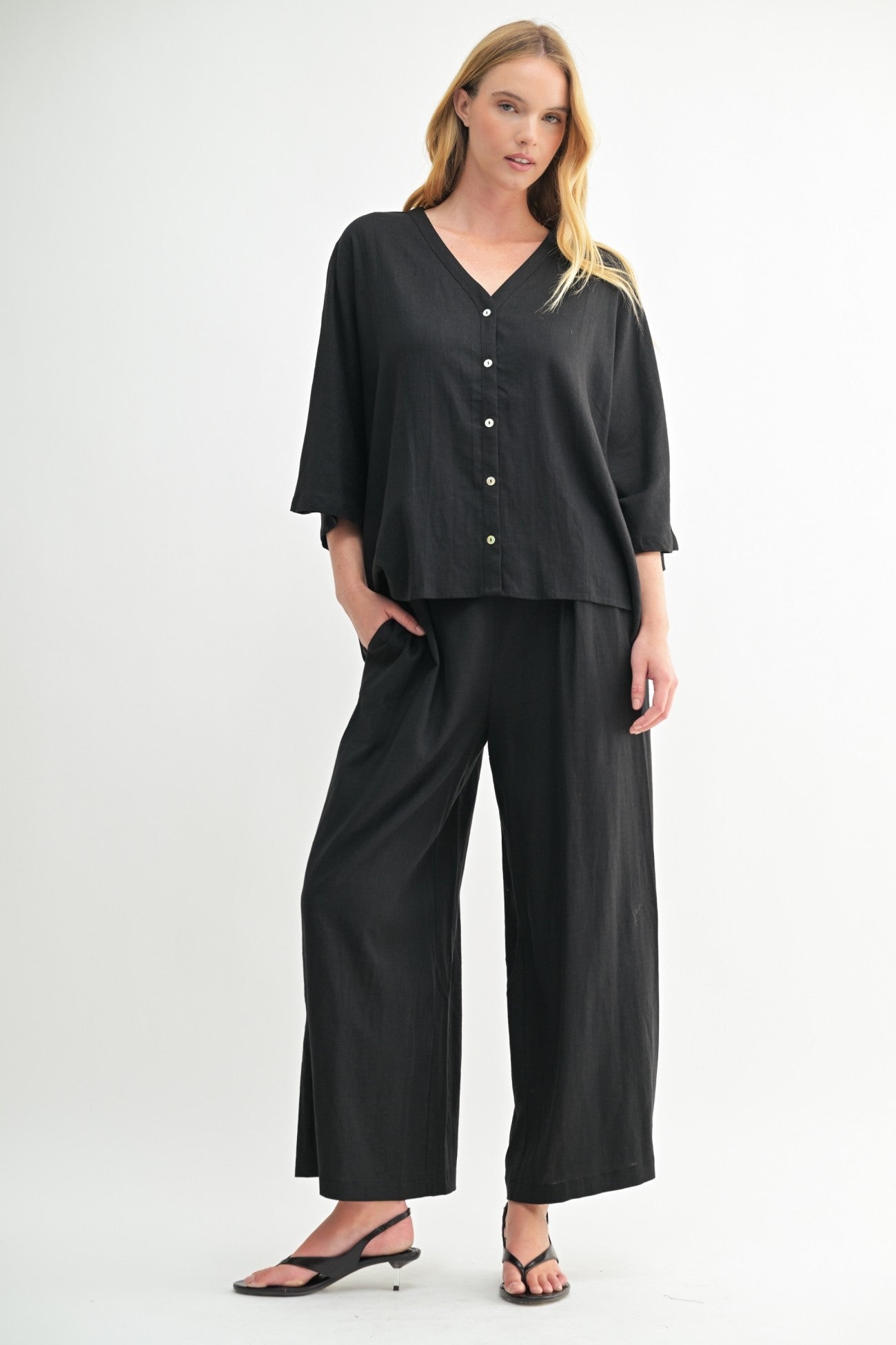Black Linen Oversized Top
