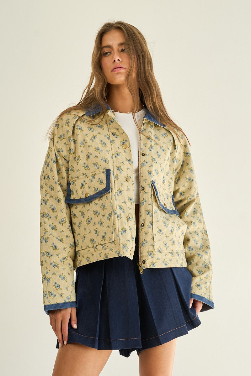 Blue Floral Fall Jacket