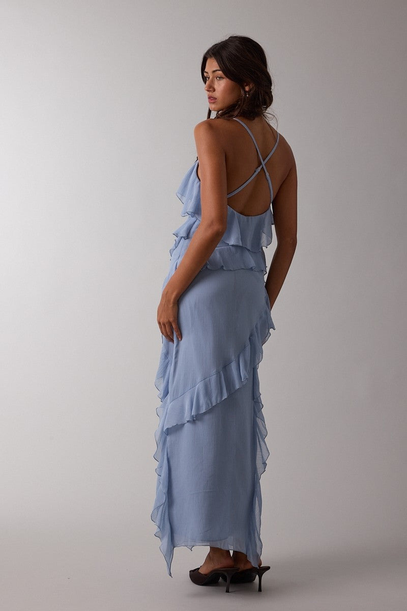 Blue Ruffle Maxi Dress