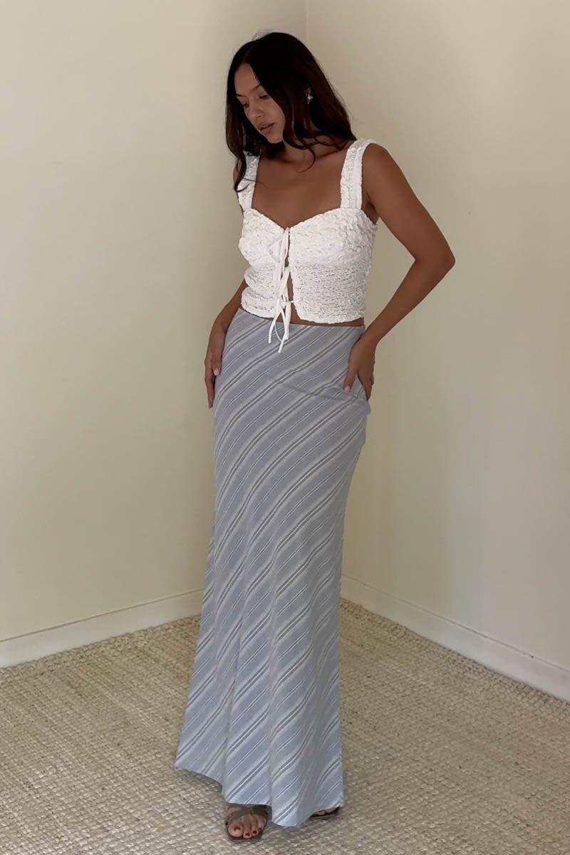 Blue Stripe Linen Maxi Skirt