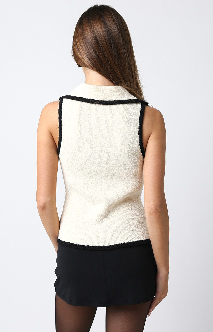 Cream Sleeveless Sweater w/ Buttons
