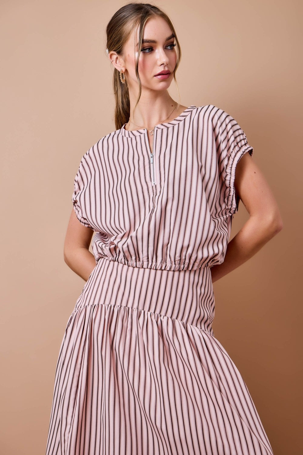 Pink + Brown Stripe Zip Blouse