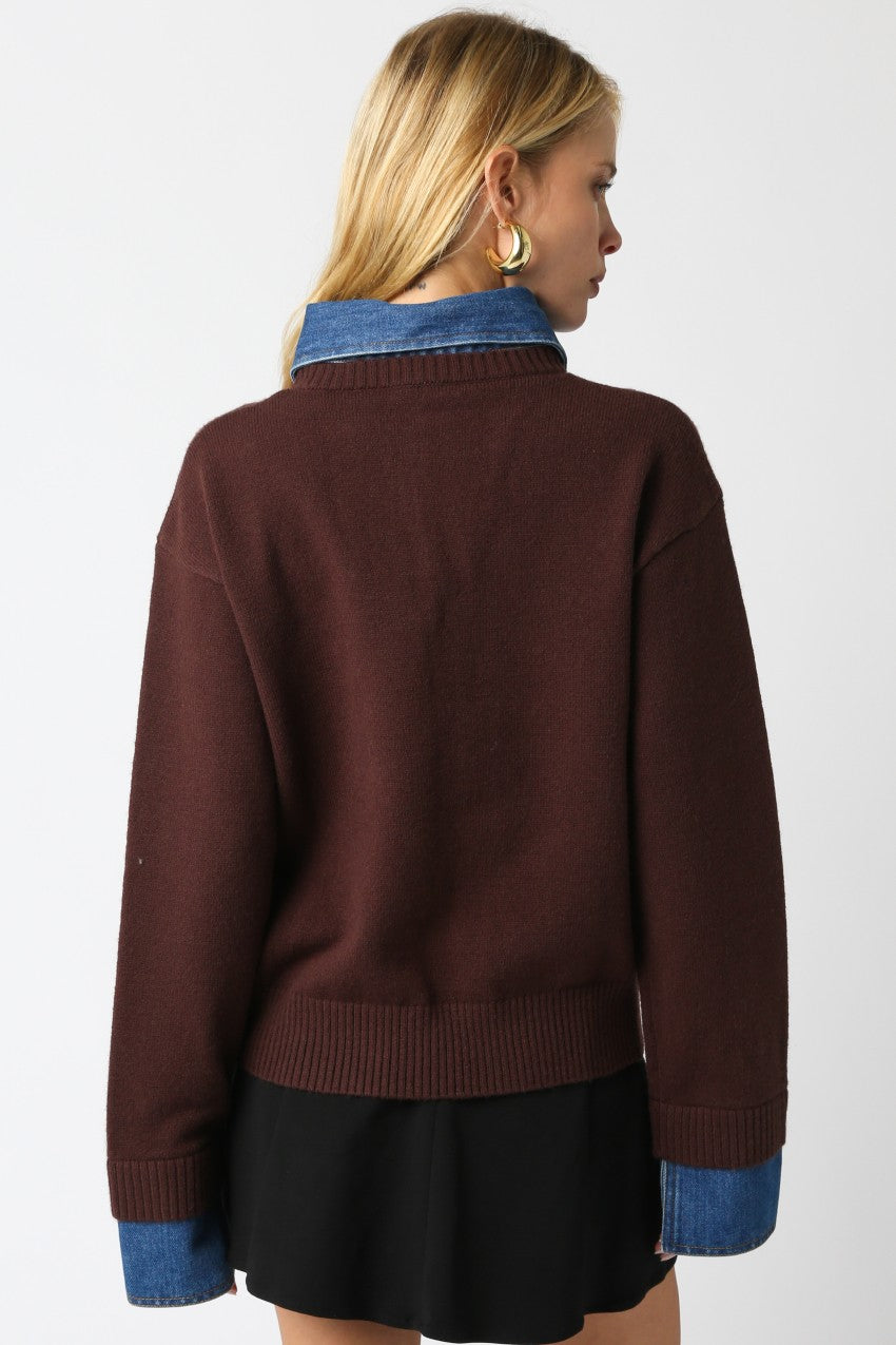 Brown Denim Contrast Sweater
