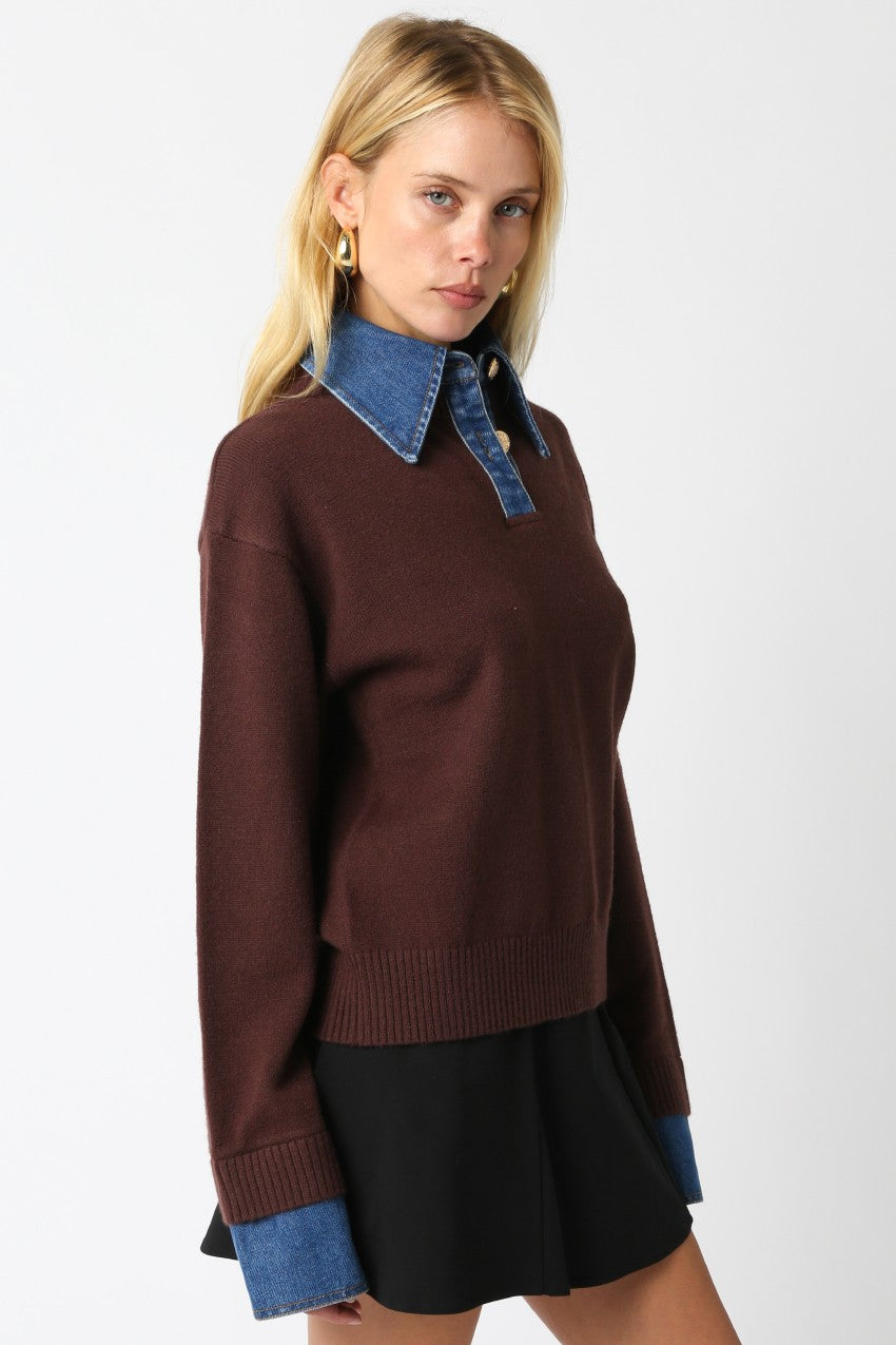 Brown Denim Contrast Sweater