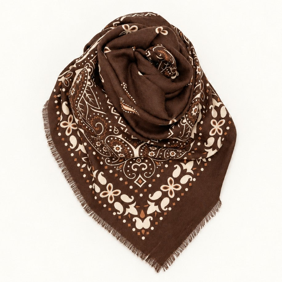 Brown Paisley Oversized Scarf
