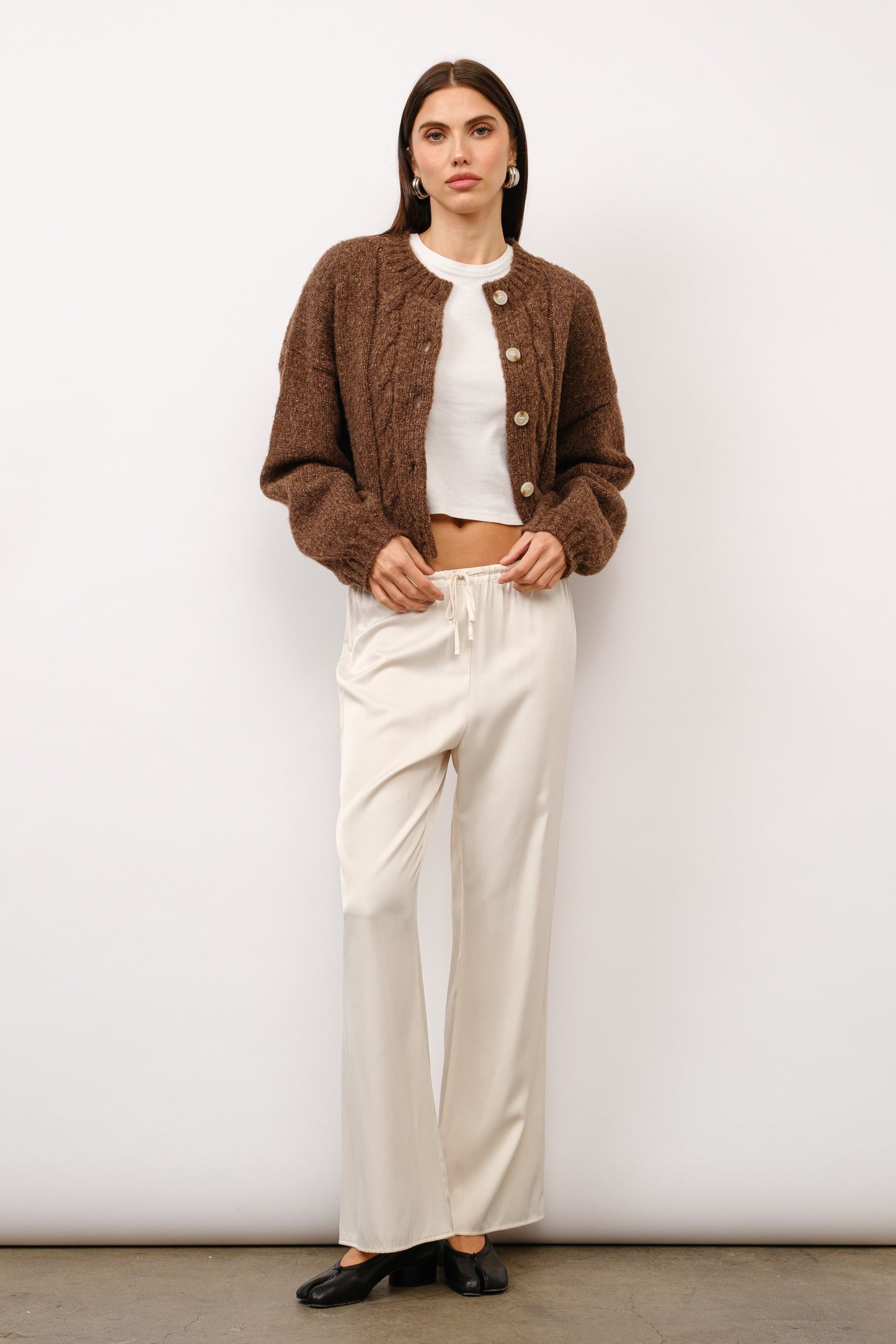 Brown Cable Knit Crop Cardigan