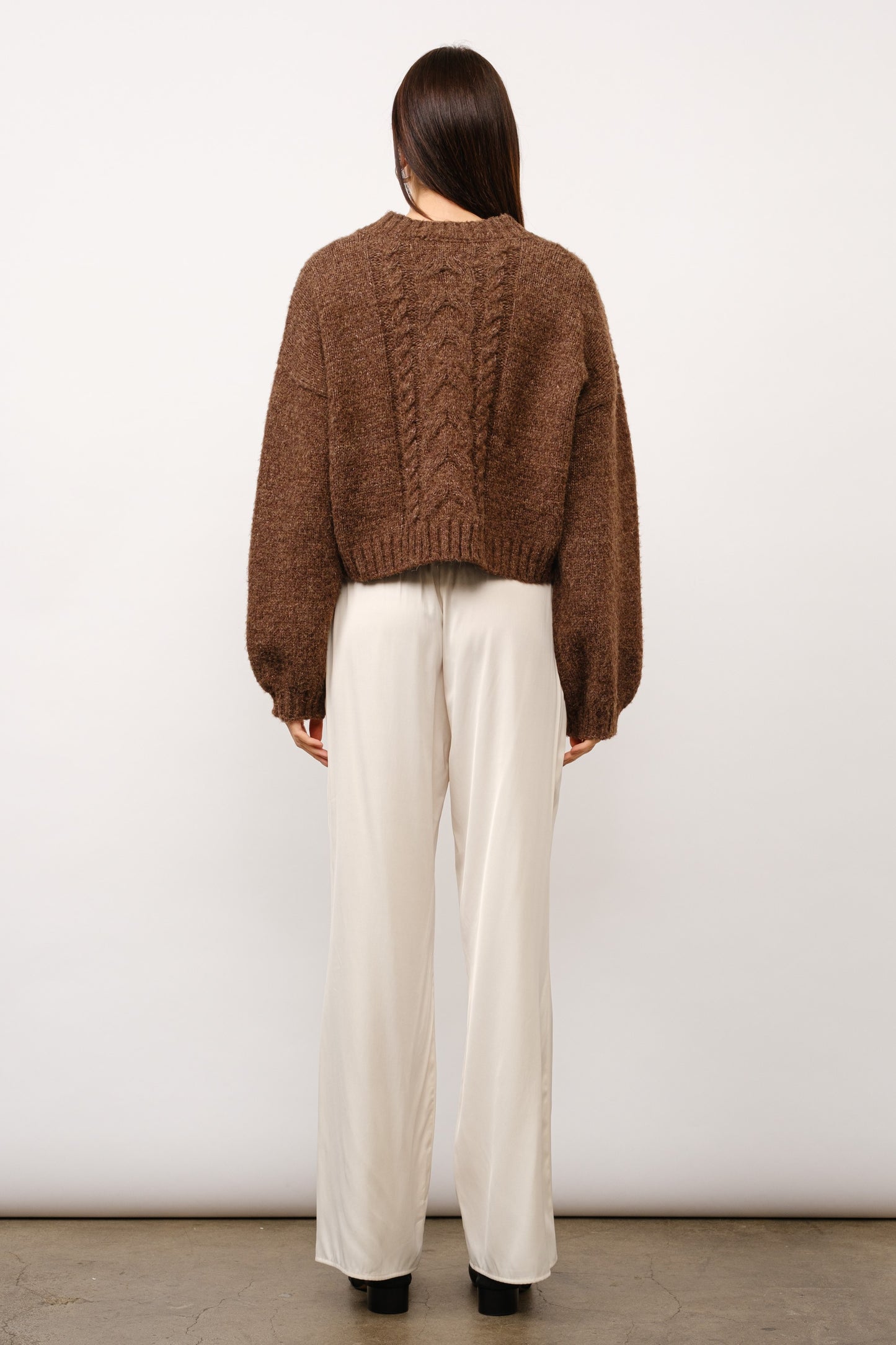 Brown Cable Knit Crop Cardigan