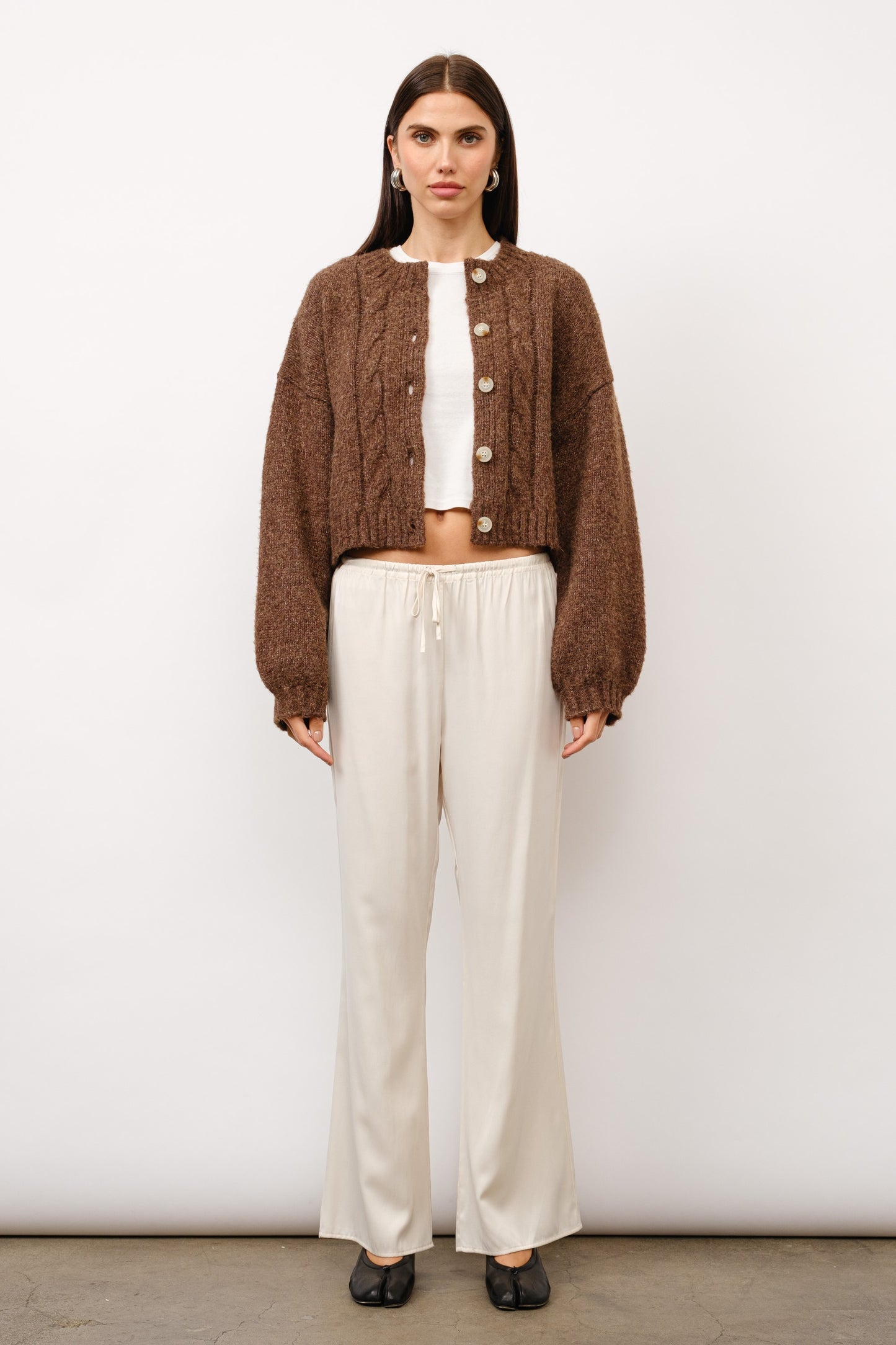 Brown Cable Knit Crop Cardigan