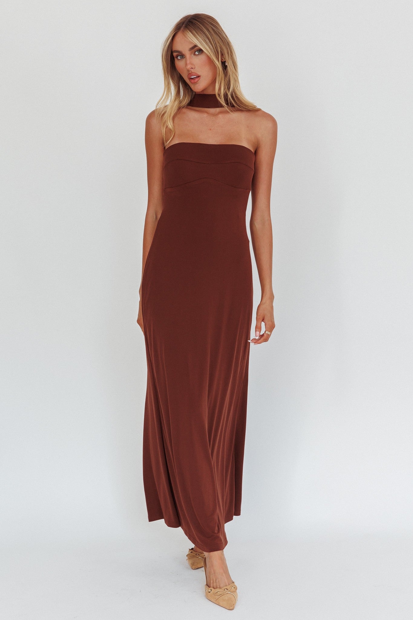 Chocolate Reverse Halter Maxi