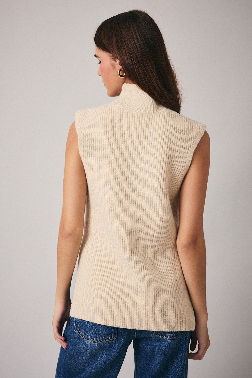 Cream High Neck Sleeveless Sweater