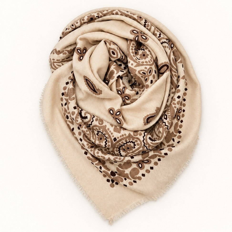 Cream Oversized Paisley Scarf