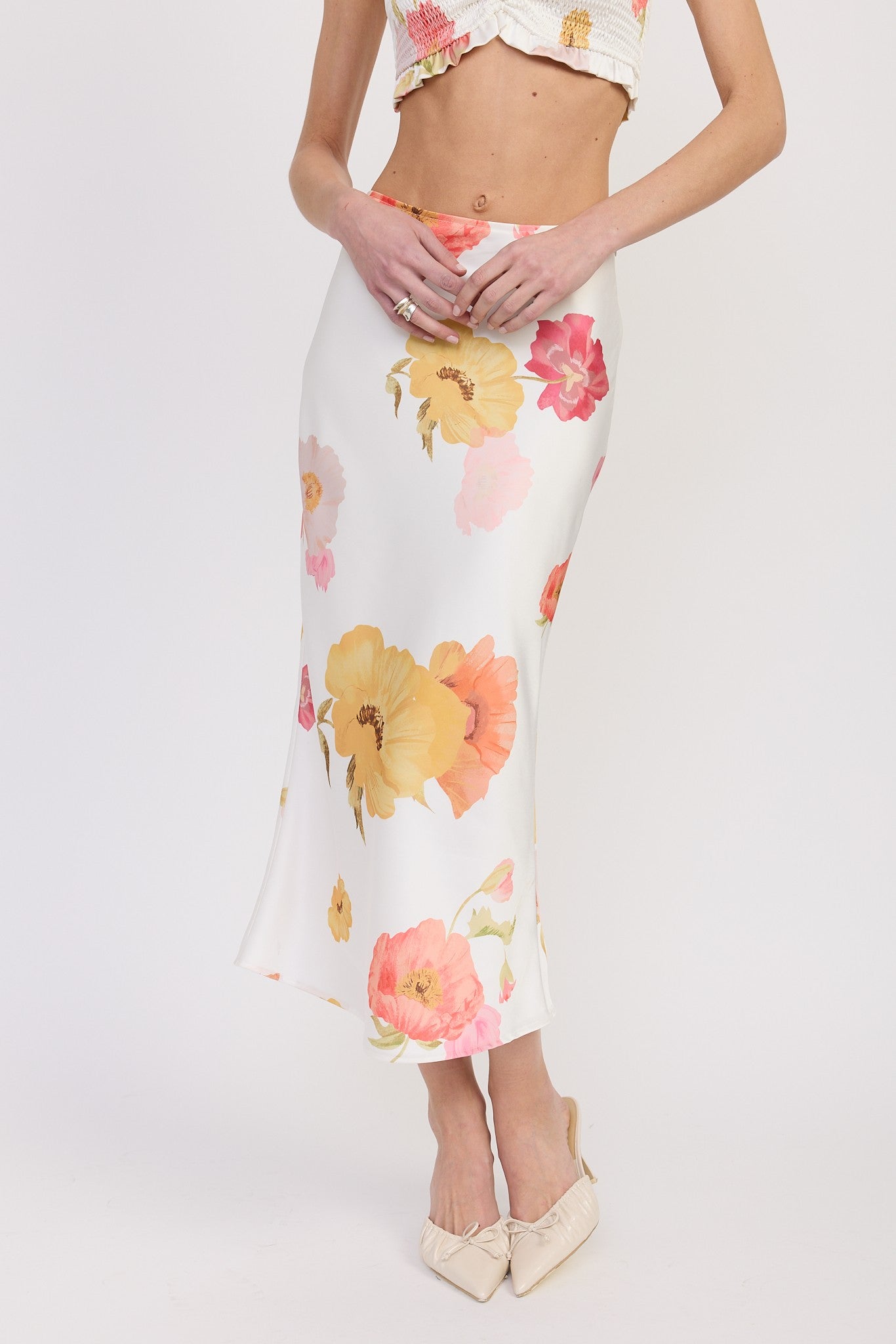 Peach Floral Satin Skirt