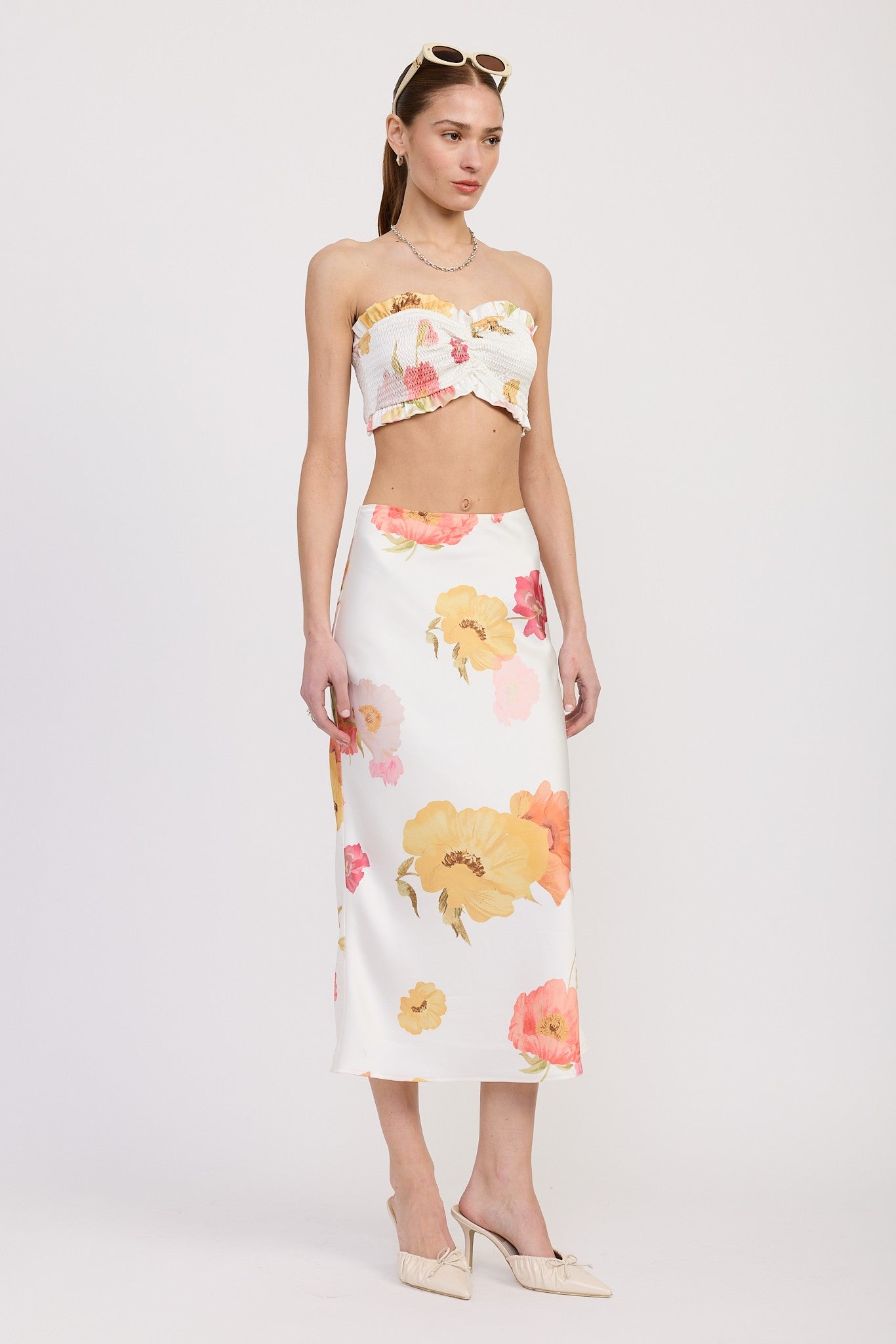 Peach Floral Satin Skirt