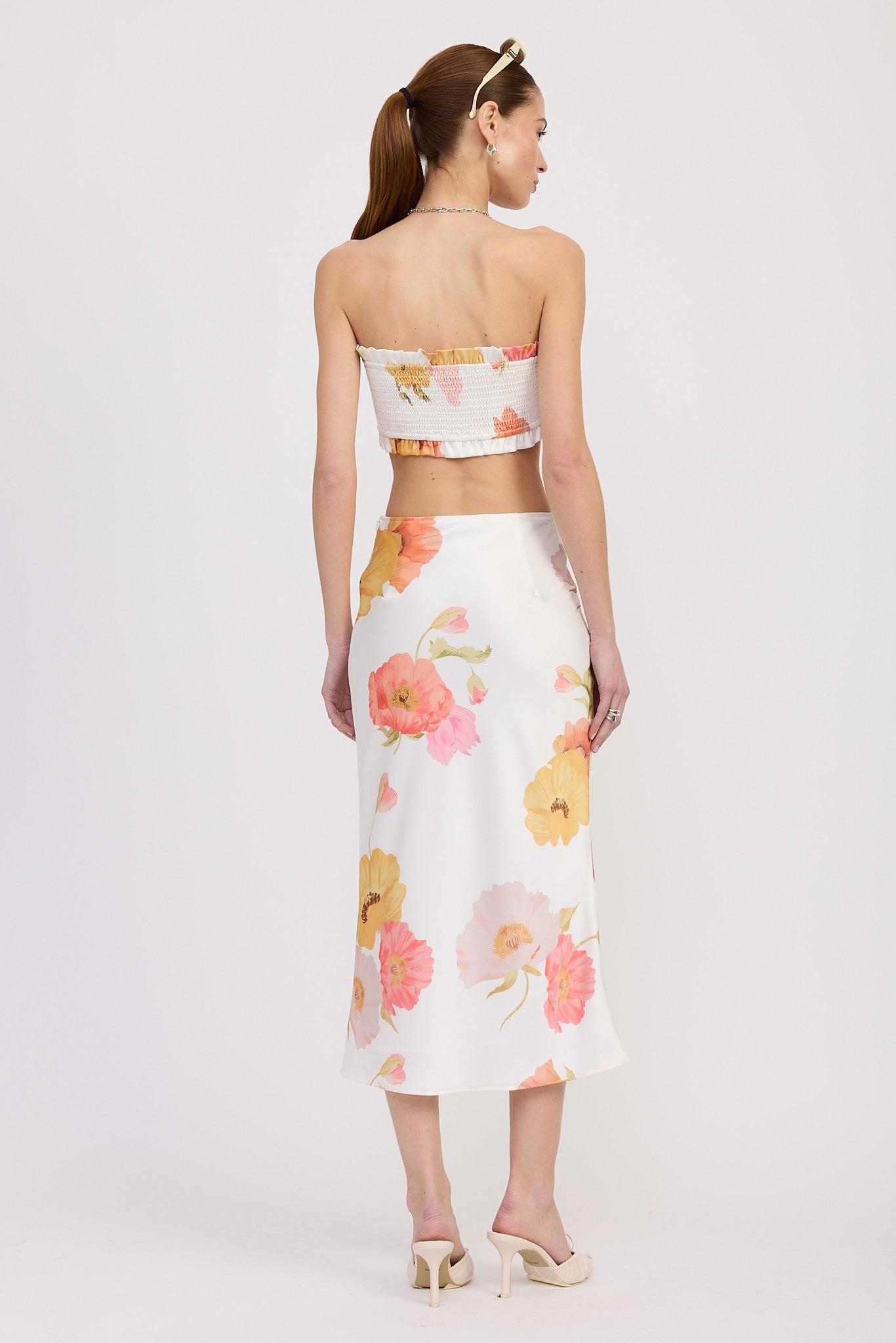 Peach Floral Satin Skirt