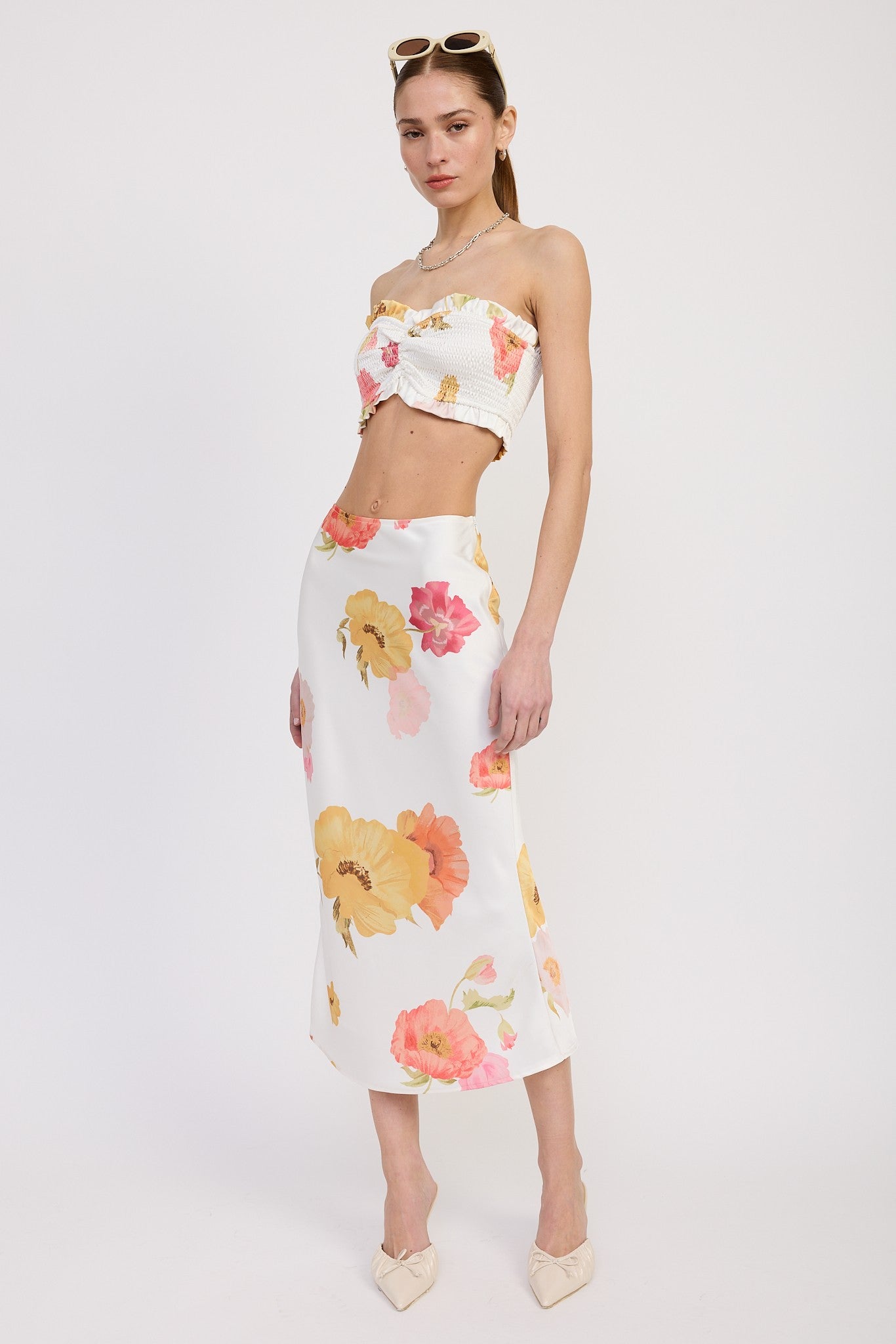 Peach Floral Satin Skirt