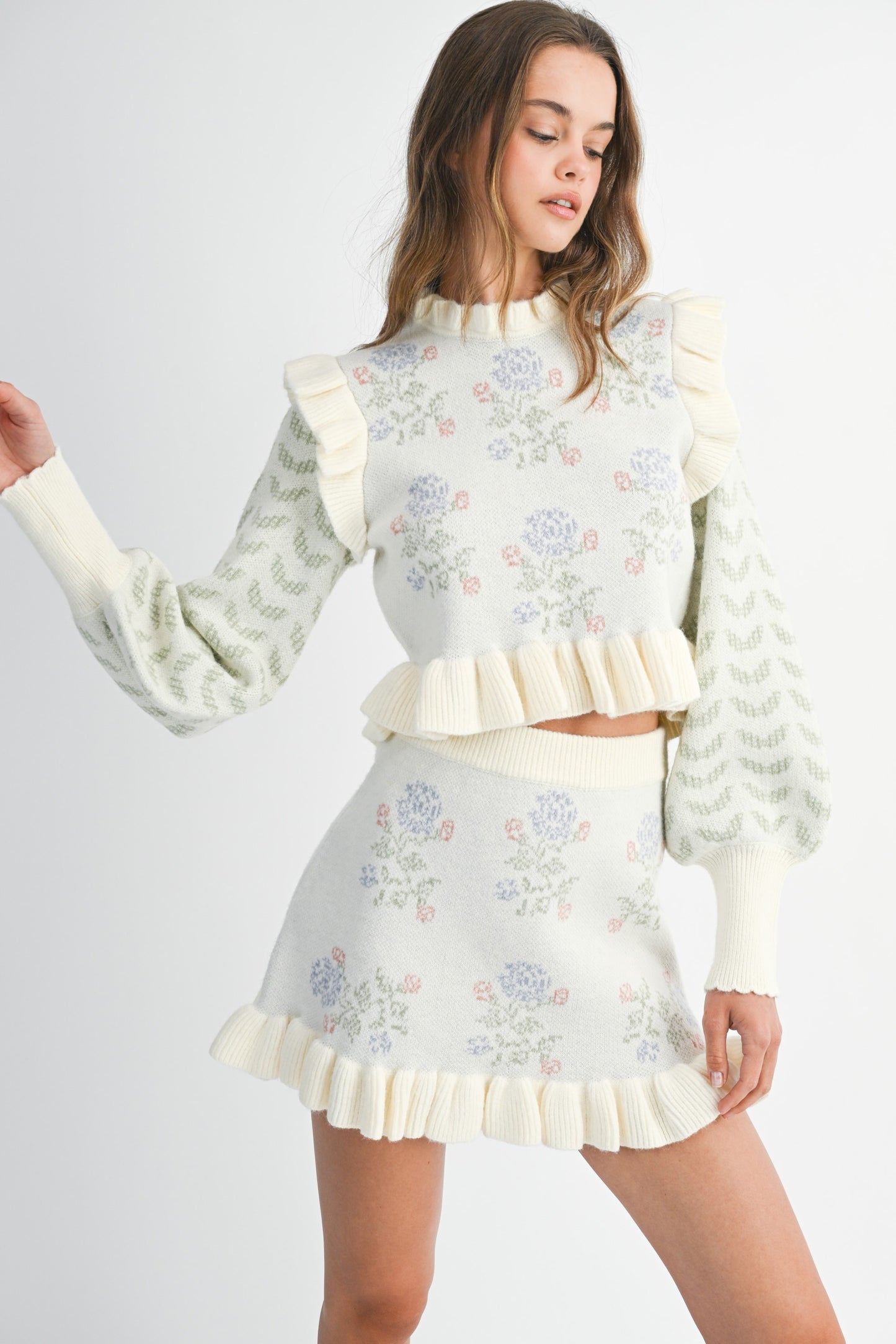 Floral Ruffle Knit Set
