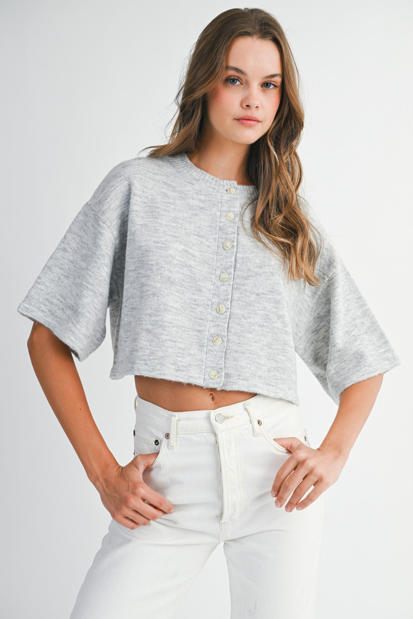 Gray Crop Cardigan