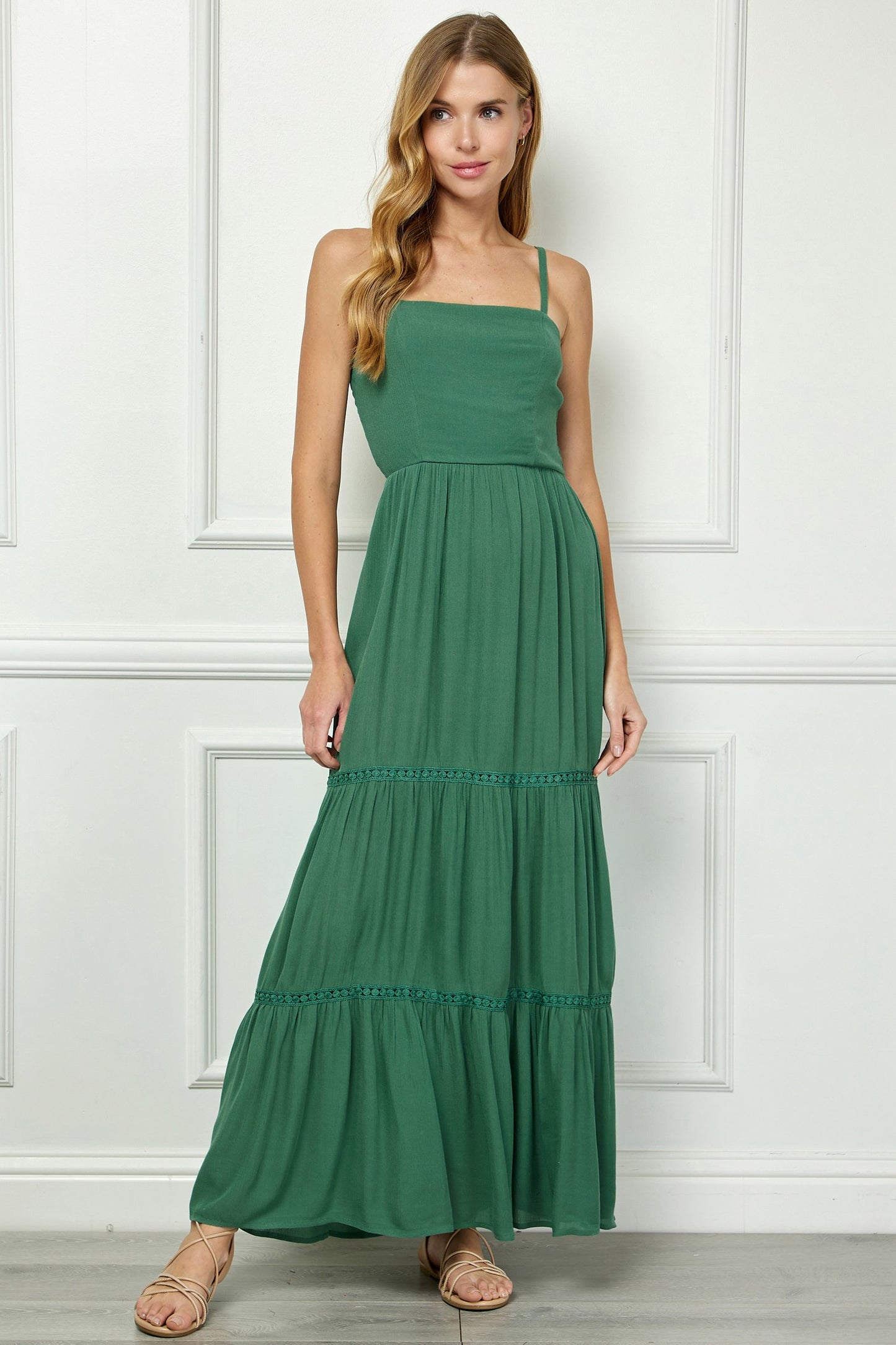 Green Layered Detail Maxi Dress