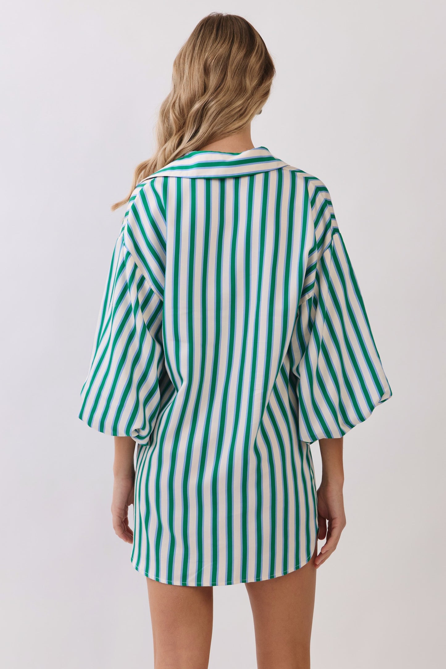 Green Stripe Balloon Sleeve Mini