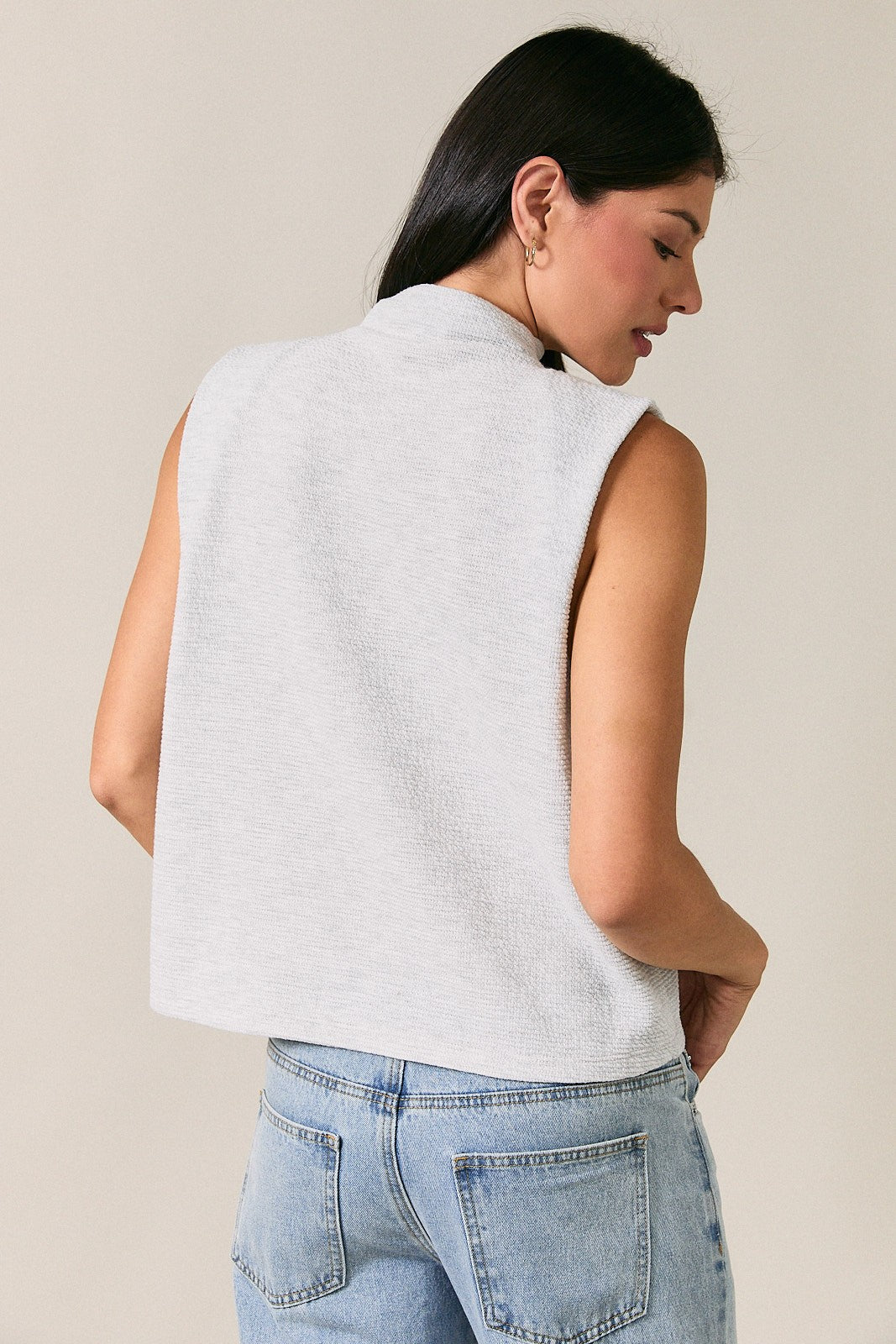 Gray Mock Neck Folded Top