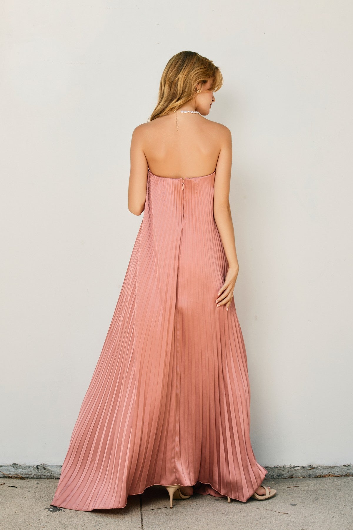 Rose Pleated Strapless Maxi