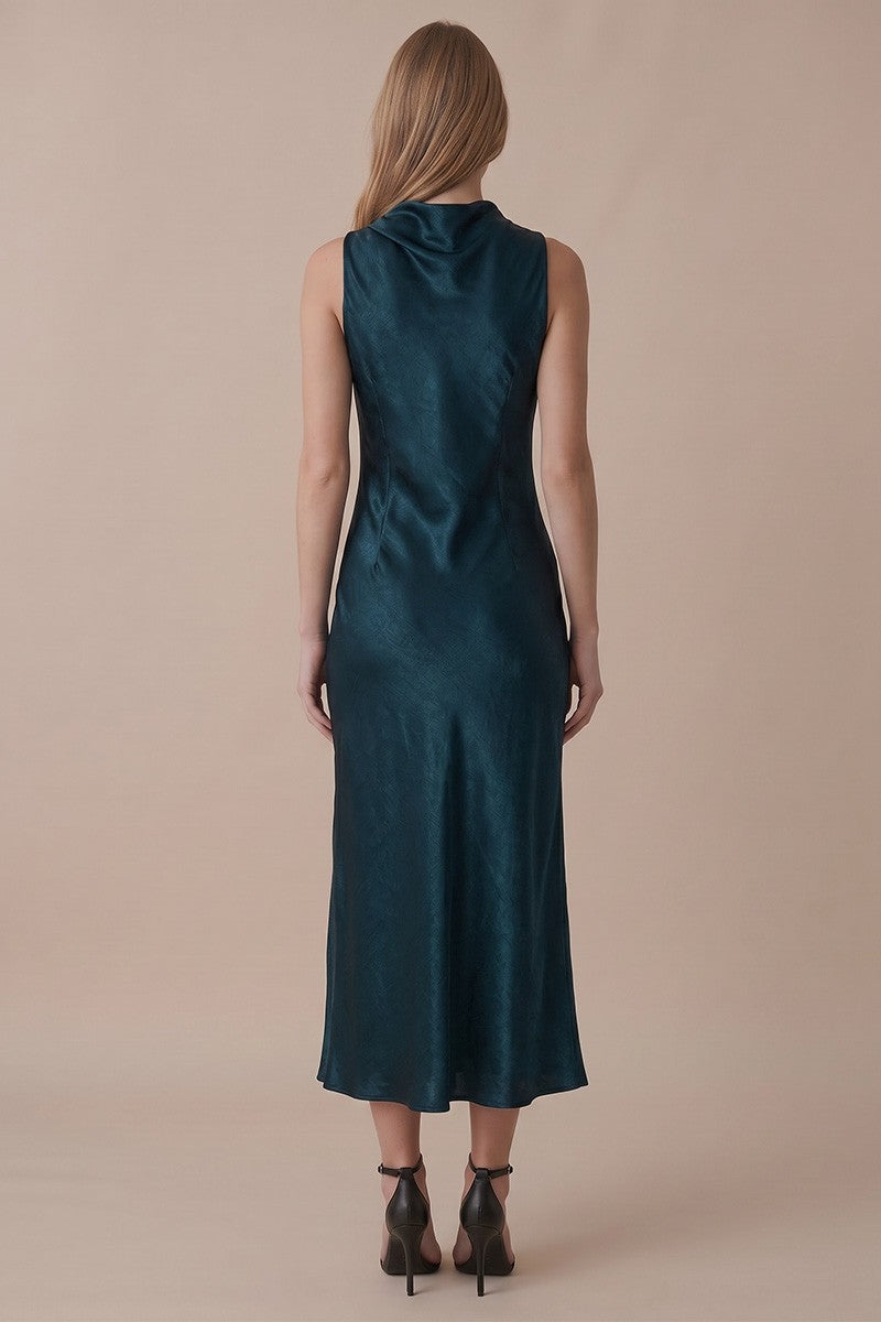 Hunter Green Satin Midi Dress