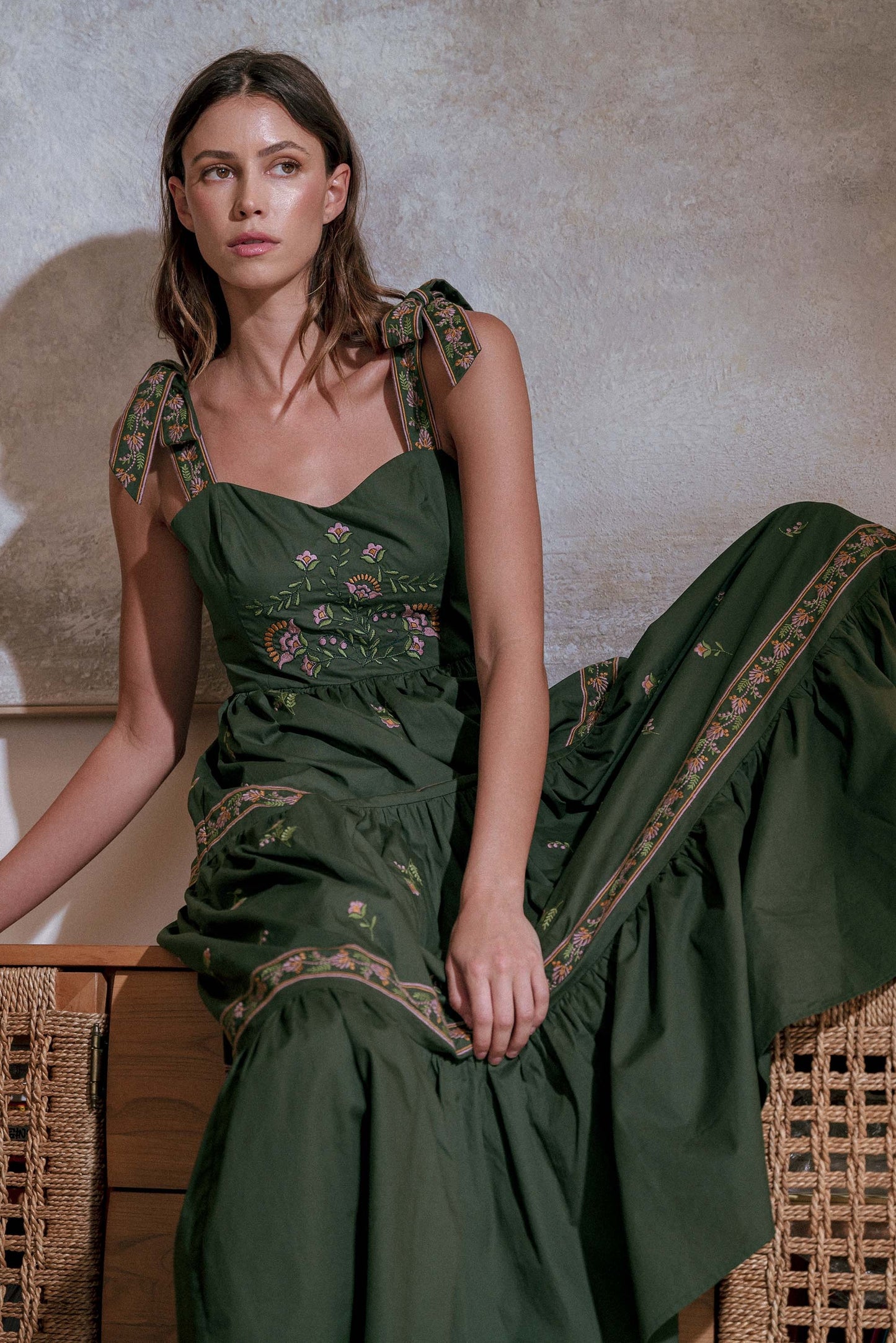 Embroidered Tiered Maxi Dress