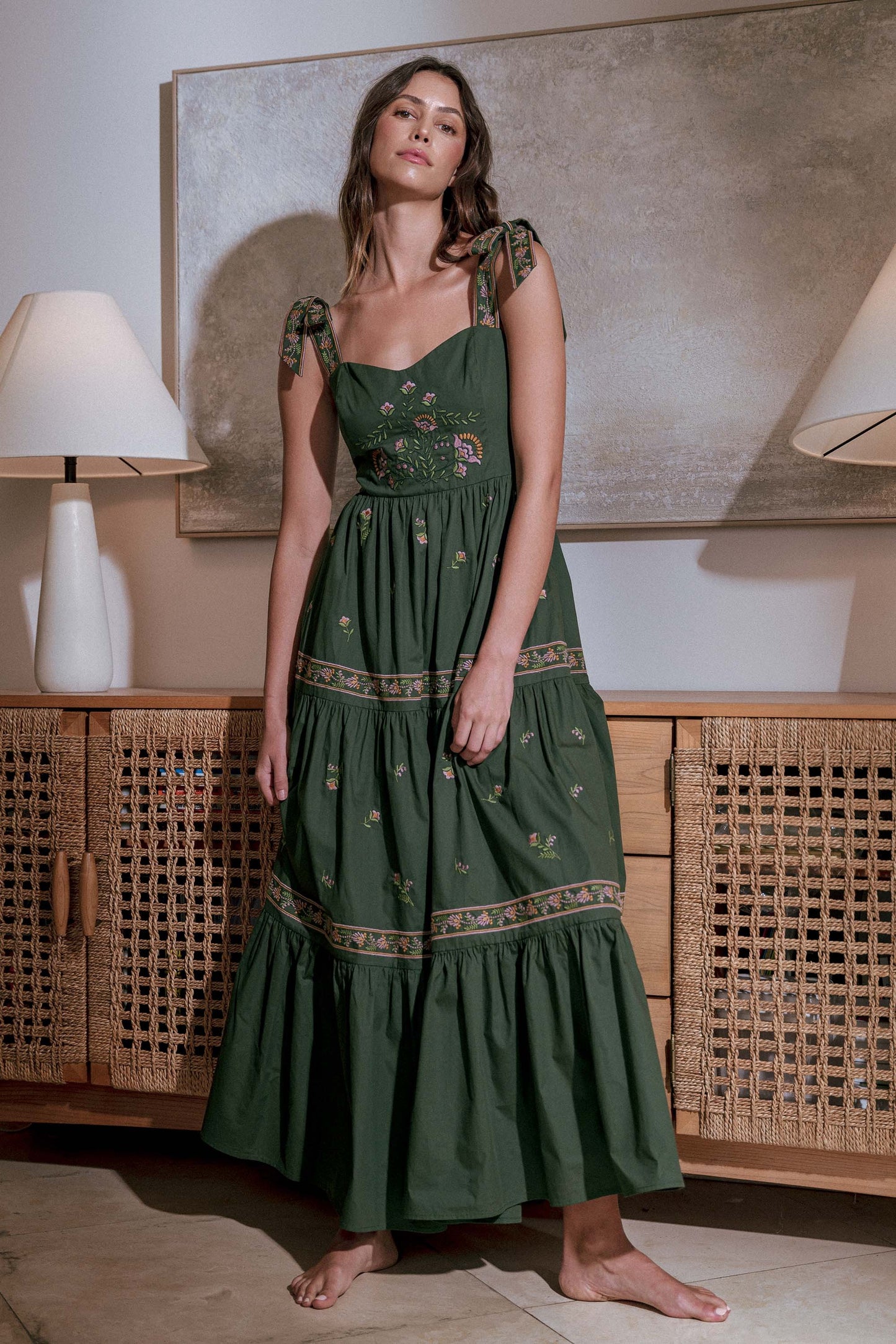 Embroidered Tiered Maxi Dress