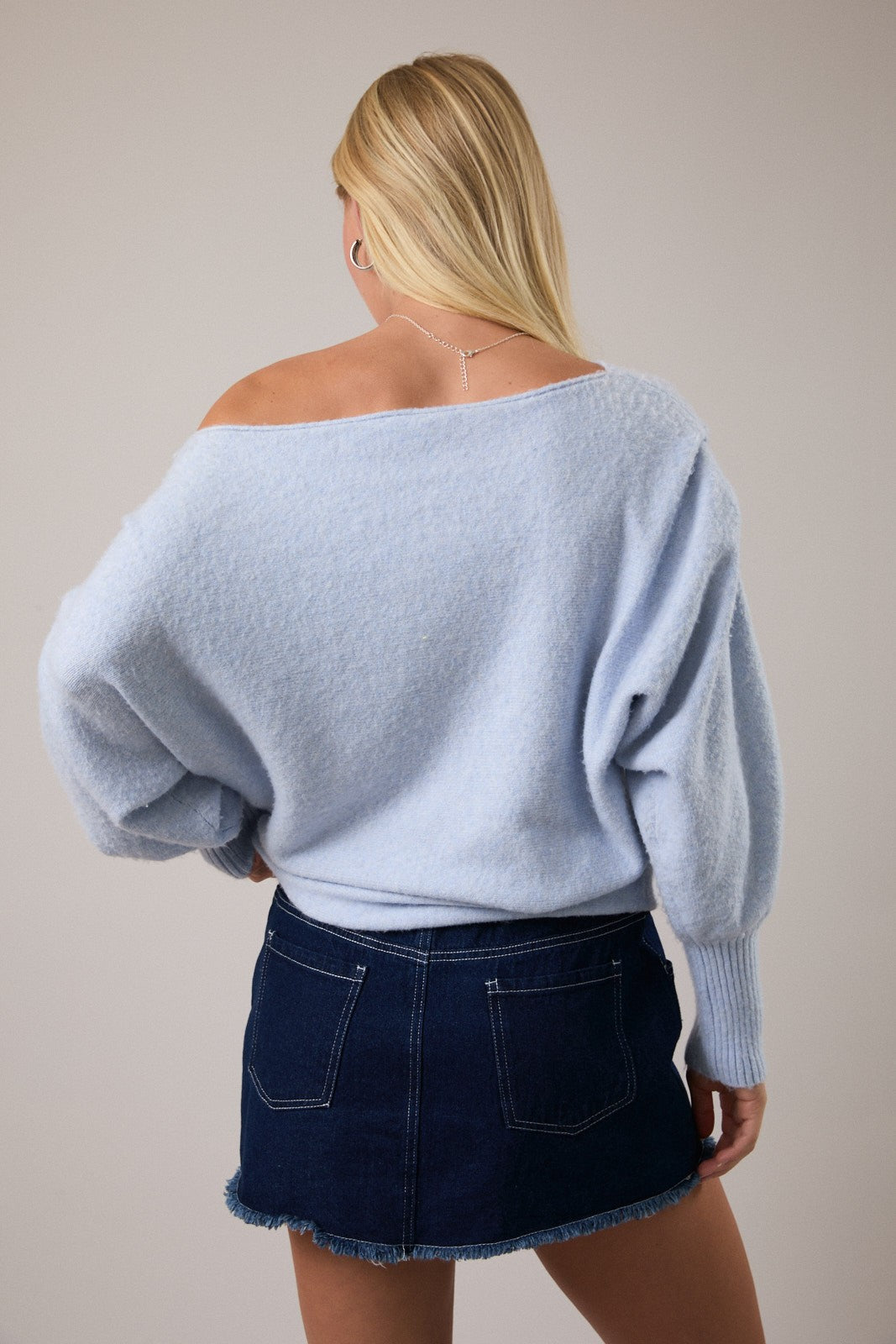 Icy Blue Off Shoulder Sweater