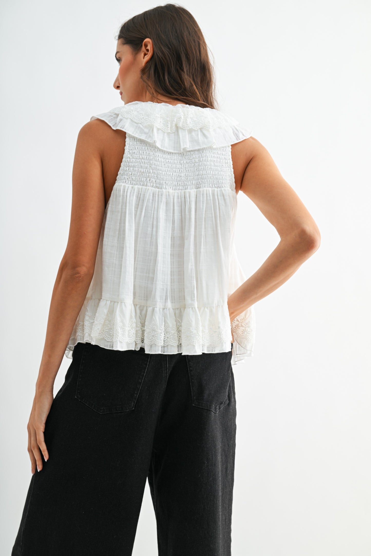 Ivory Ruffle Lace Blouse