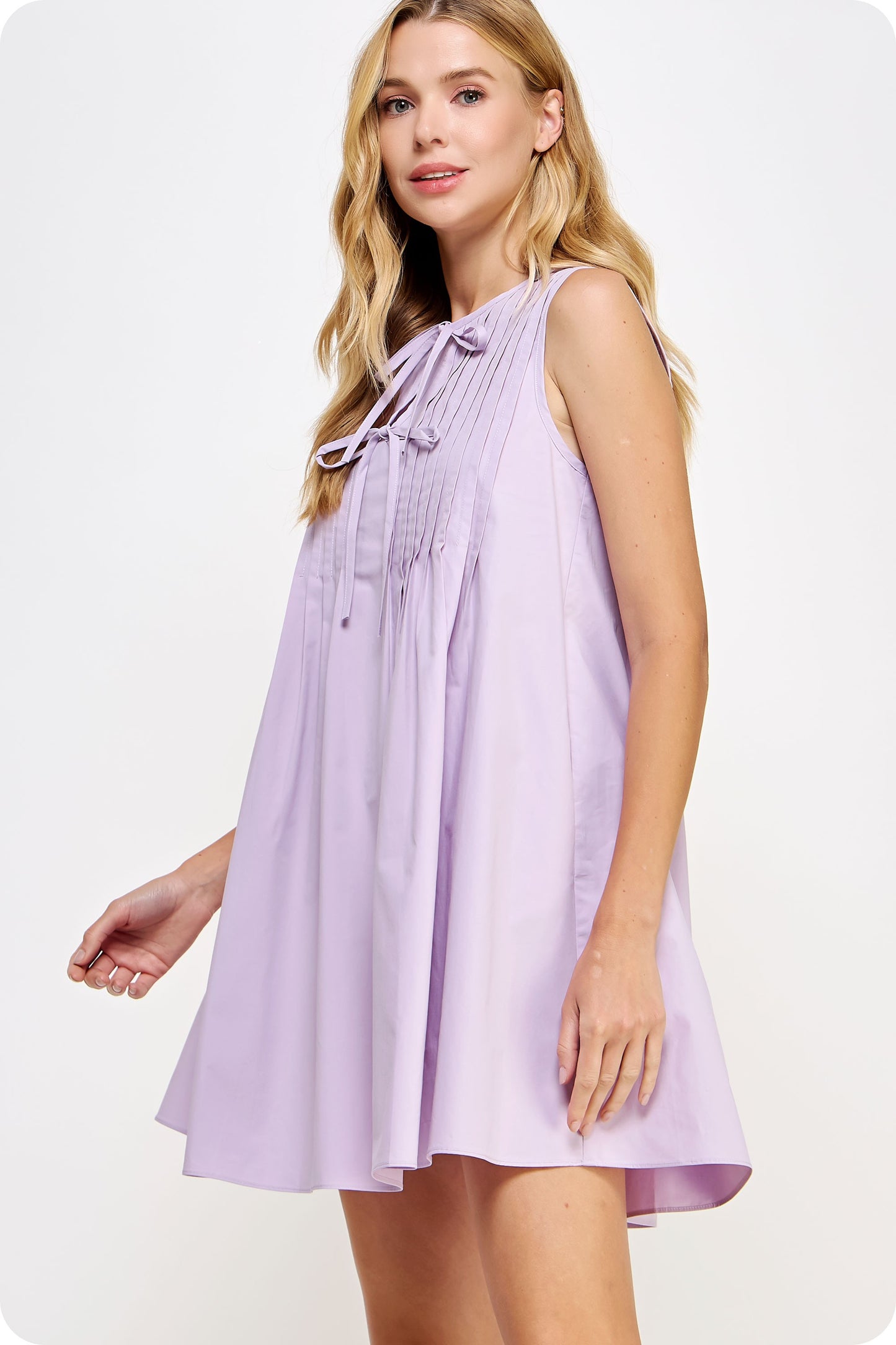 Lilac Pintuck Poplin Mini Dress