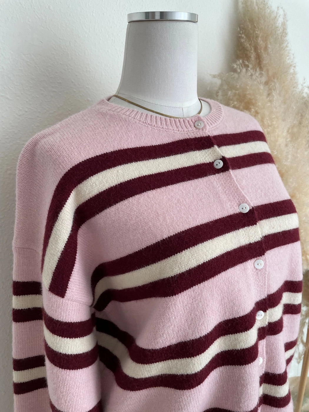 Mauve + Burgundy Striped Cardigan