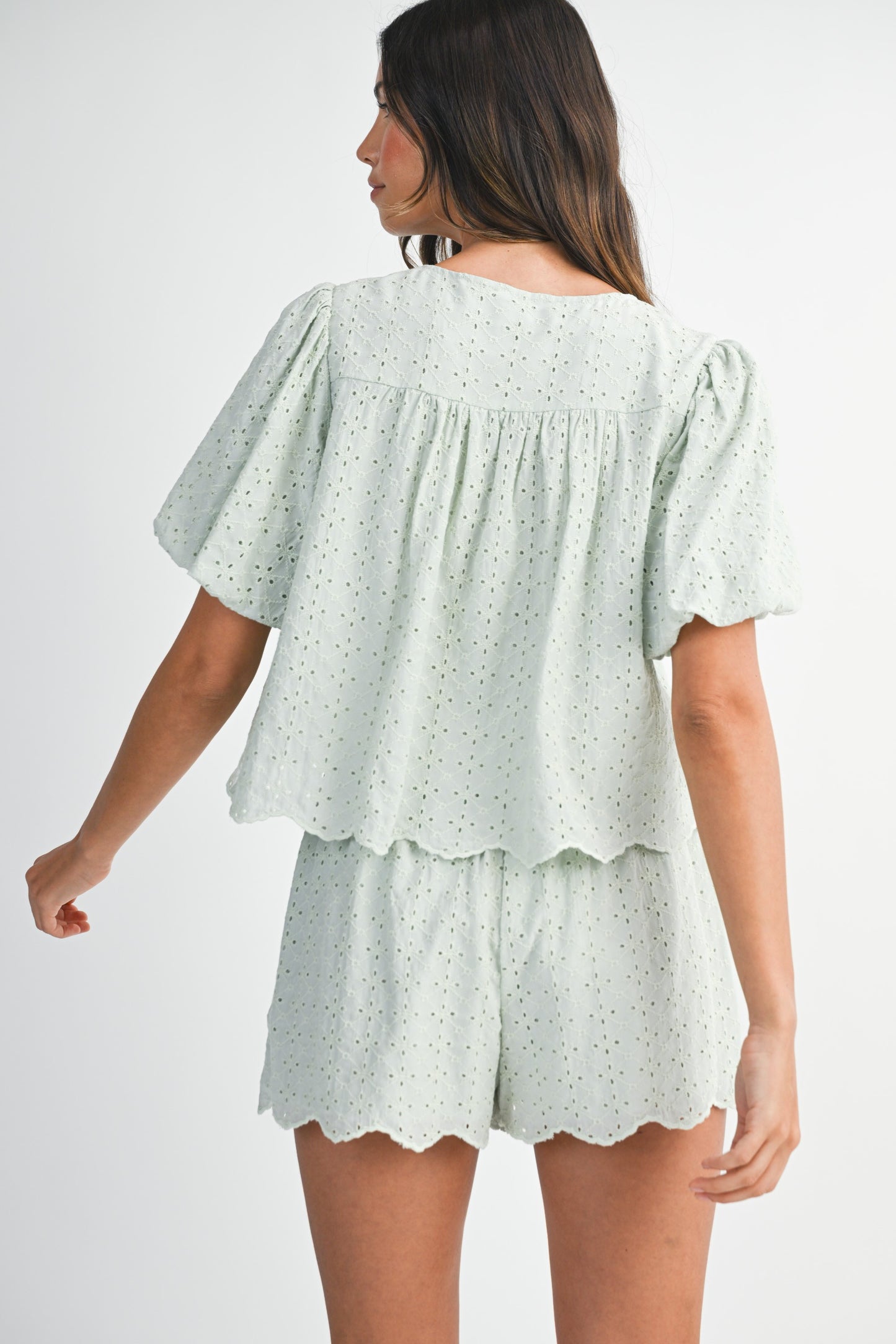 Mint Eyelet Short Set