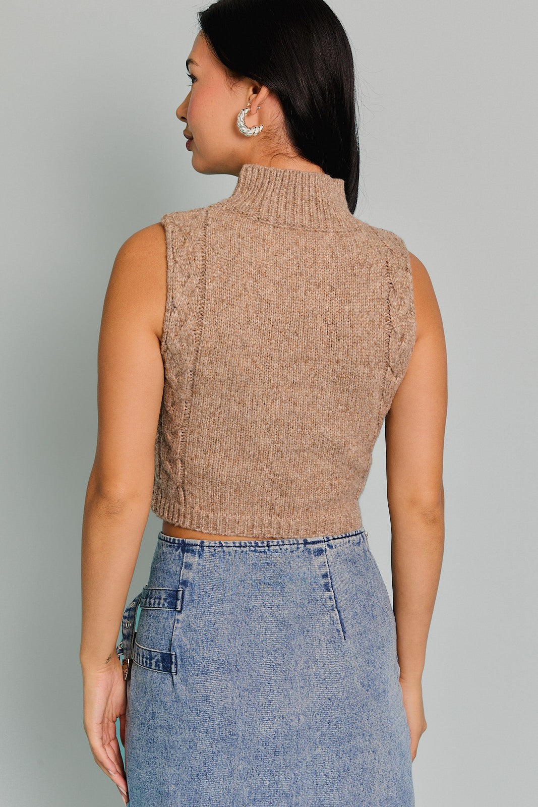 Mocha Sleeveless Crop Sweater