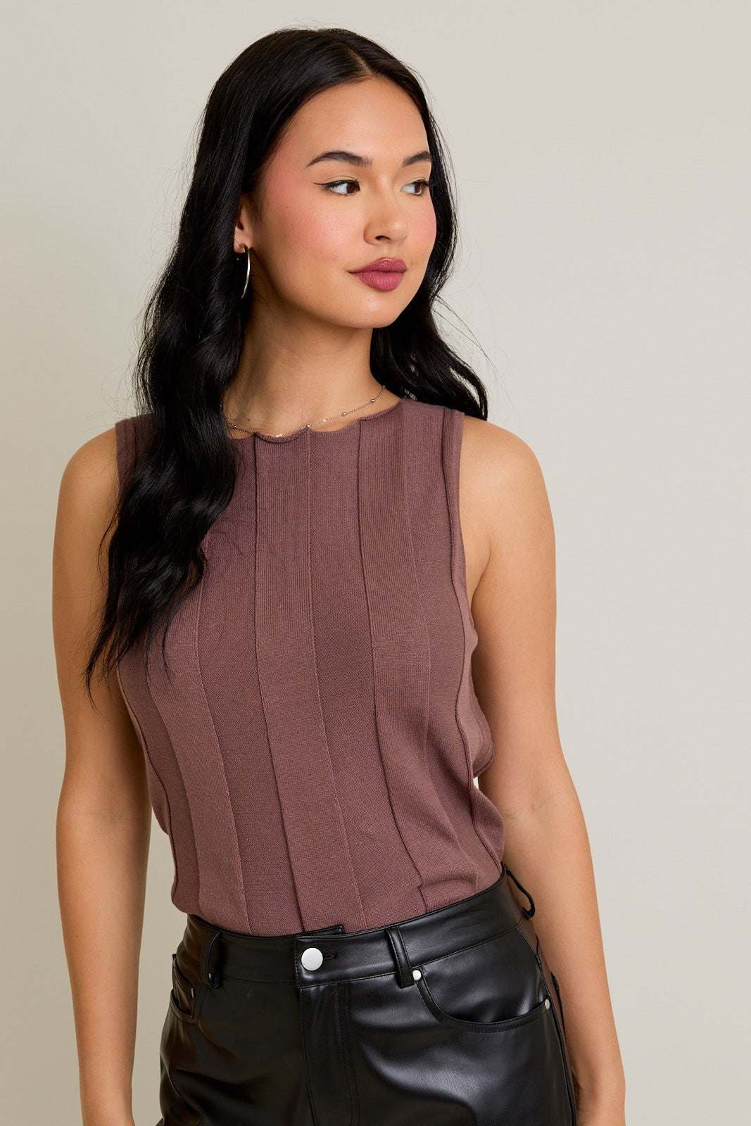 Mocha Flared Ribbed Sweater