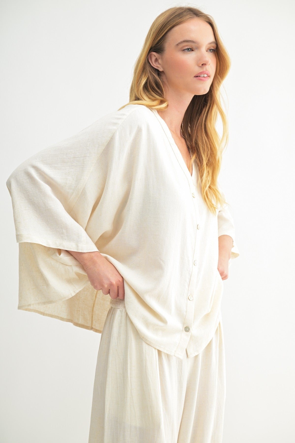Beige Linen Oversized Top