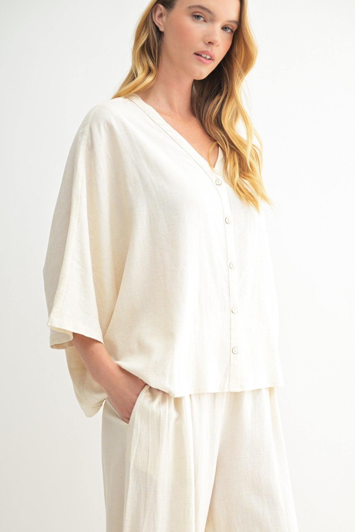 Beige Linen Oversized Top