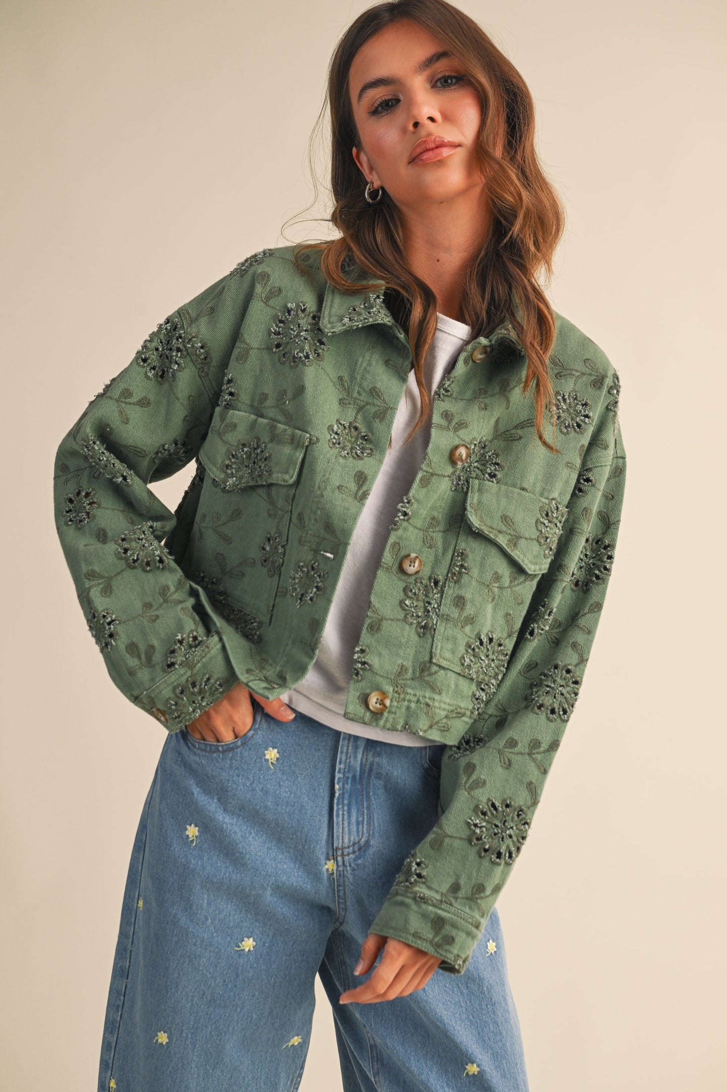 Olive Twill Eyelet Jacket