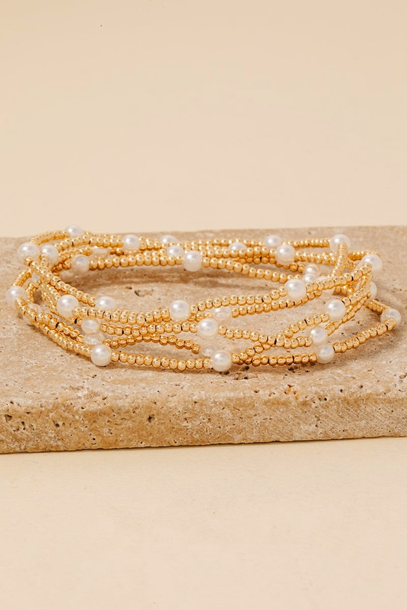 Metallic Pearl Beaded Set- Gold