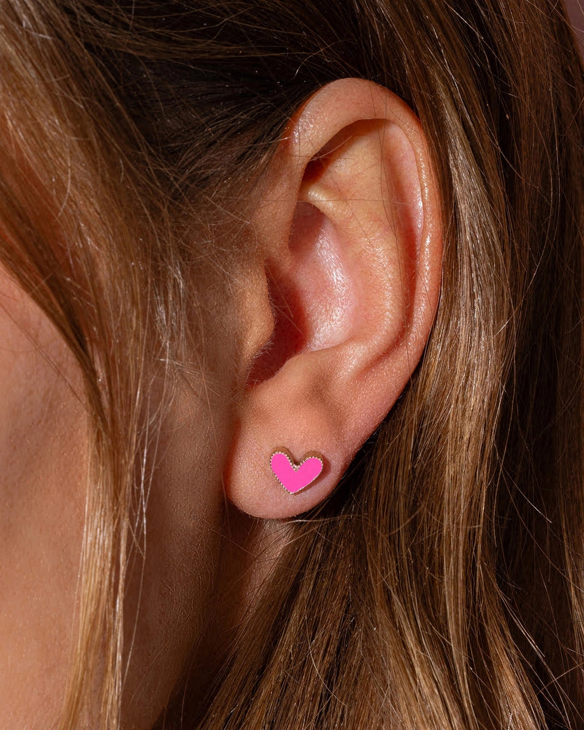 Pink Heart Enamel Studs