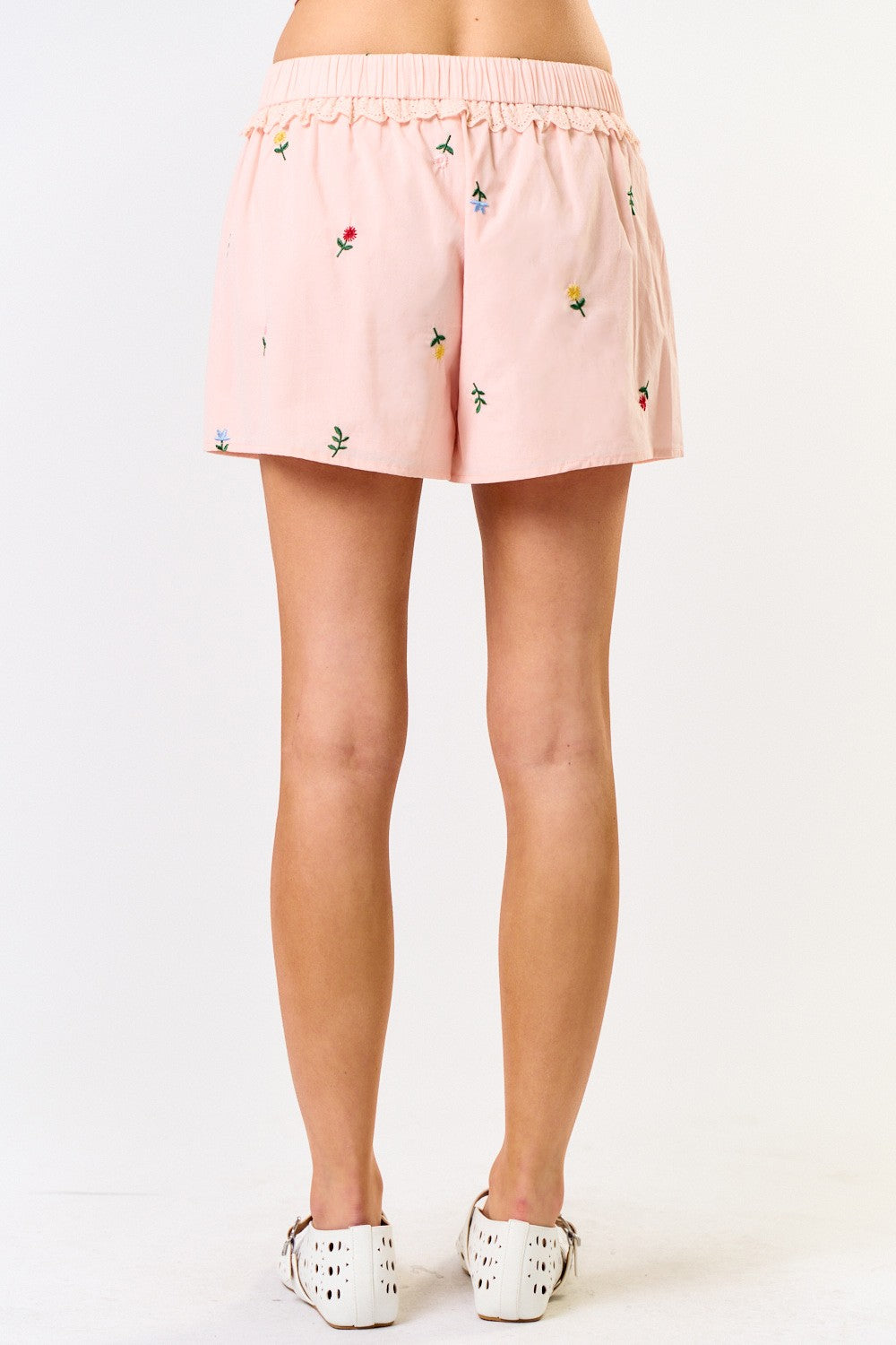 Pink Embroidered Eyelet Shorts